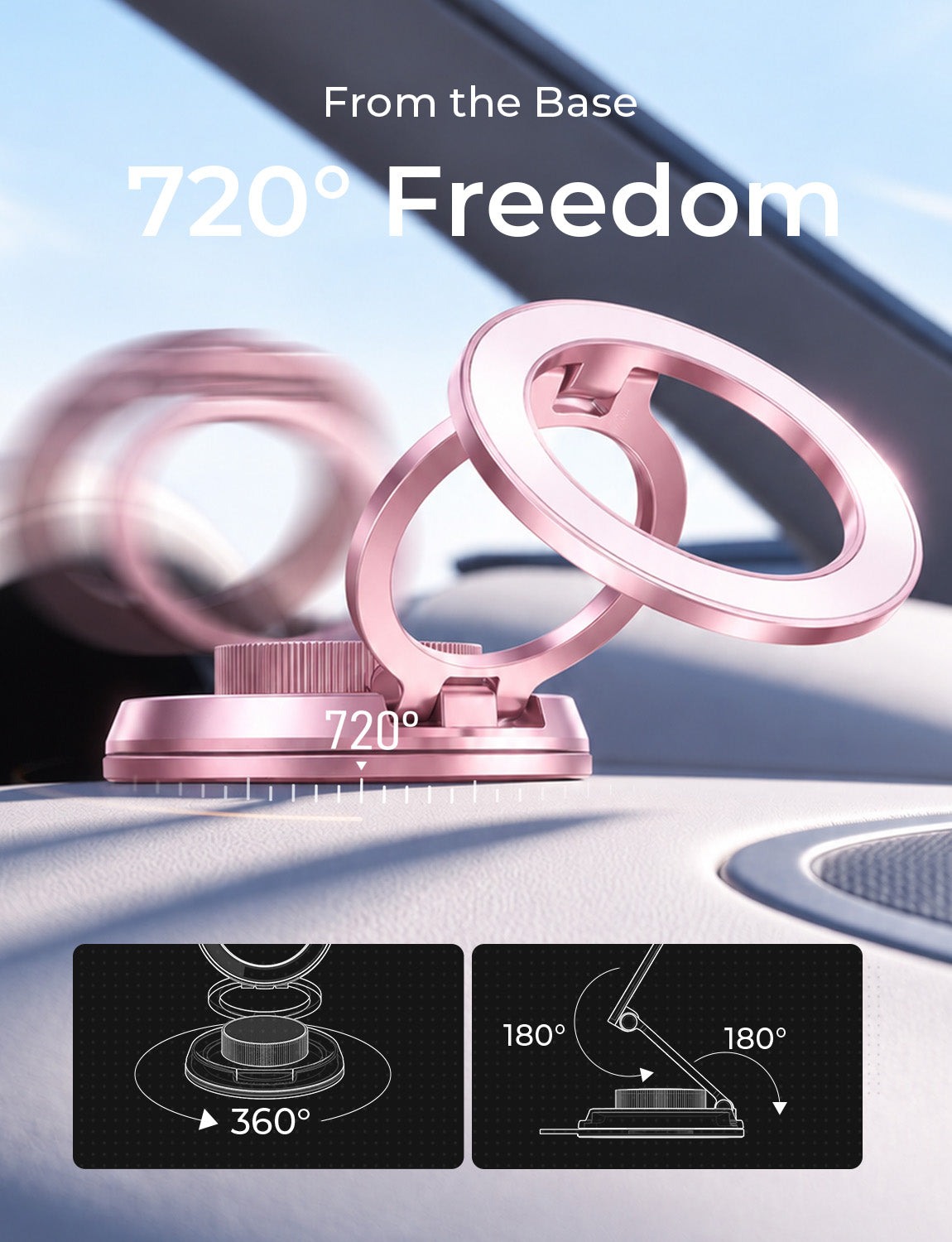 LISEN Suction Phone Mount for Vacuum for iPhone 18 Pro Max Car Mount Holder [All-Metal & Nano Gel 98+LBS Suction], 360 Adjustable Magnetic Phone Holder for Car for iPhone 18 17 16, Pink