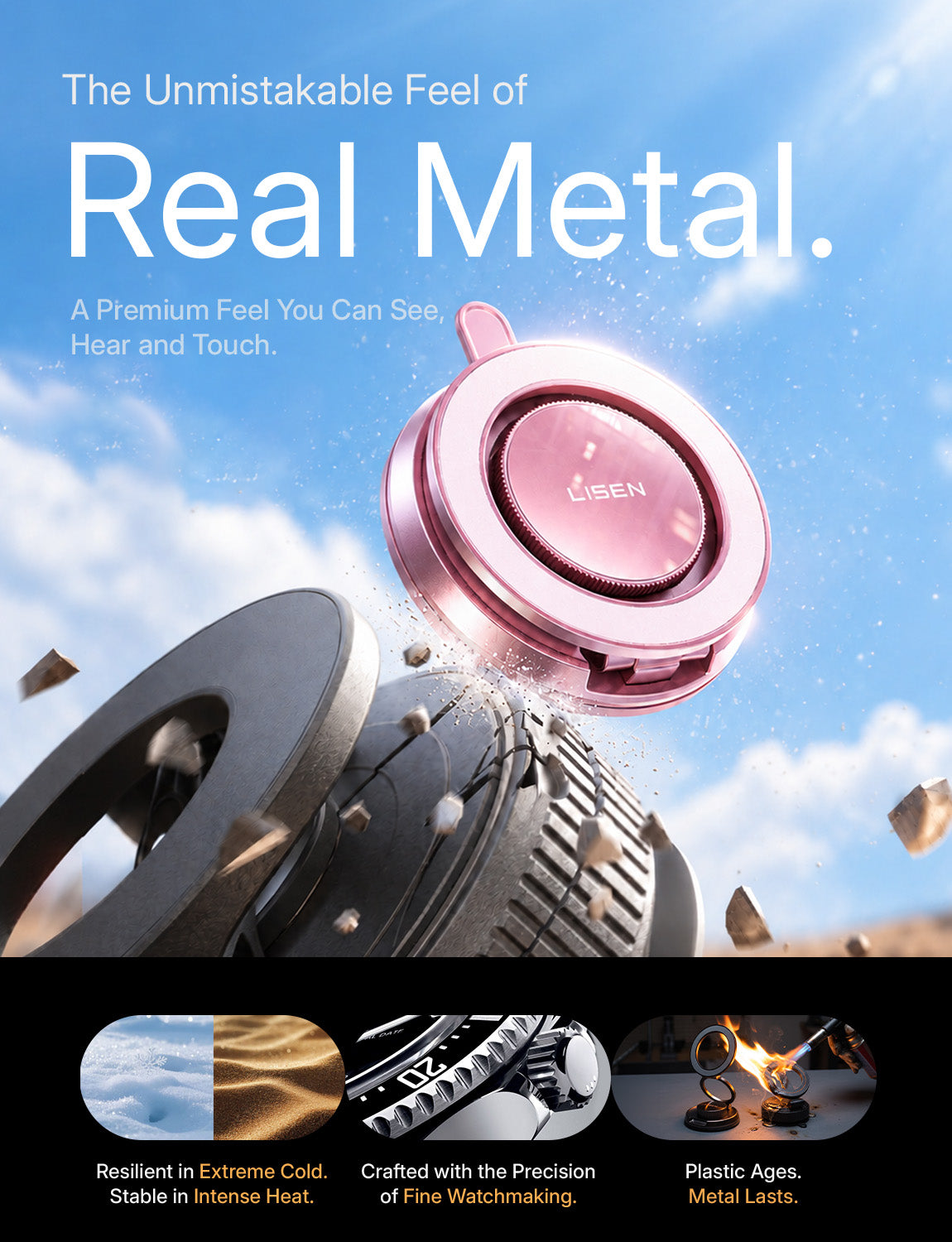 LISEN Suction Phone Mount for Vacuum for iPhone 18 Pro Max Car Mount Holder [All-Metal & Nano Gel 98+LBS Suction], 360 Adjustable Magnetic Phone Holder for Car for iPhone 18 17 16, Pink