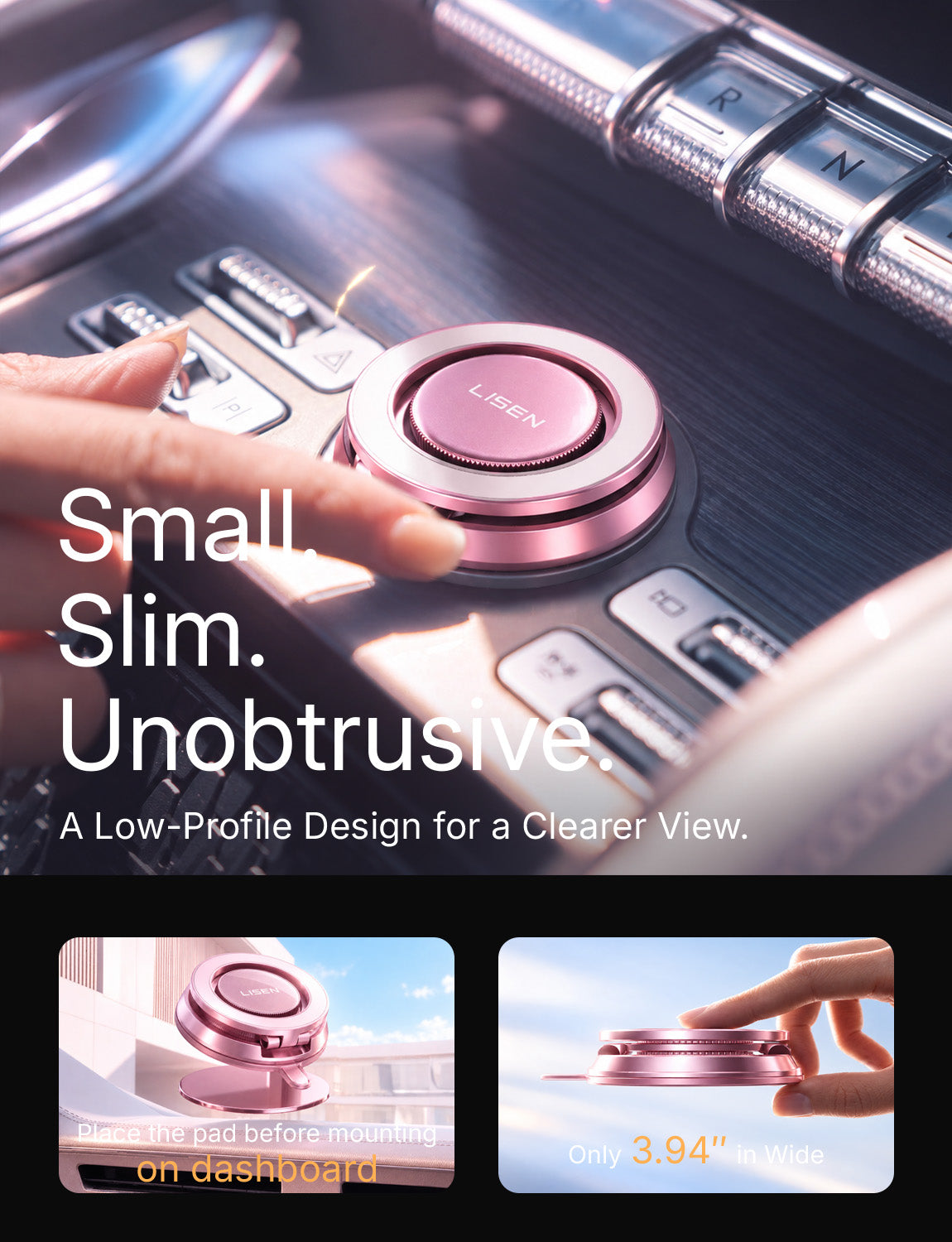 LISEN Suction Phone Mount for Vacuum for iPhone 18 Pro Max Car Mount Holder [All-Metal & Nano Gel 98+LBS Suction], 360 Adjustable Magnetic Phone Holder for Car for iPhone 18 17 16, Pink