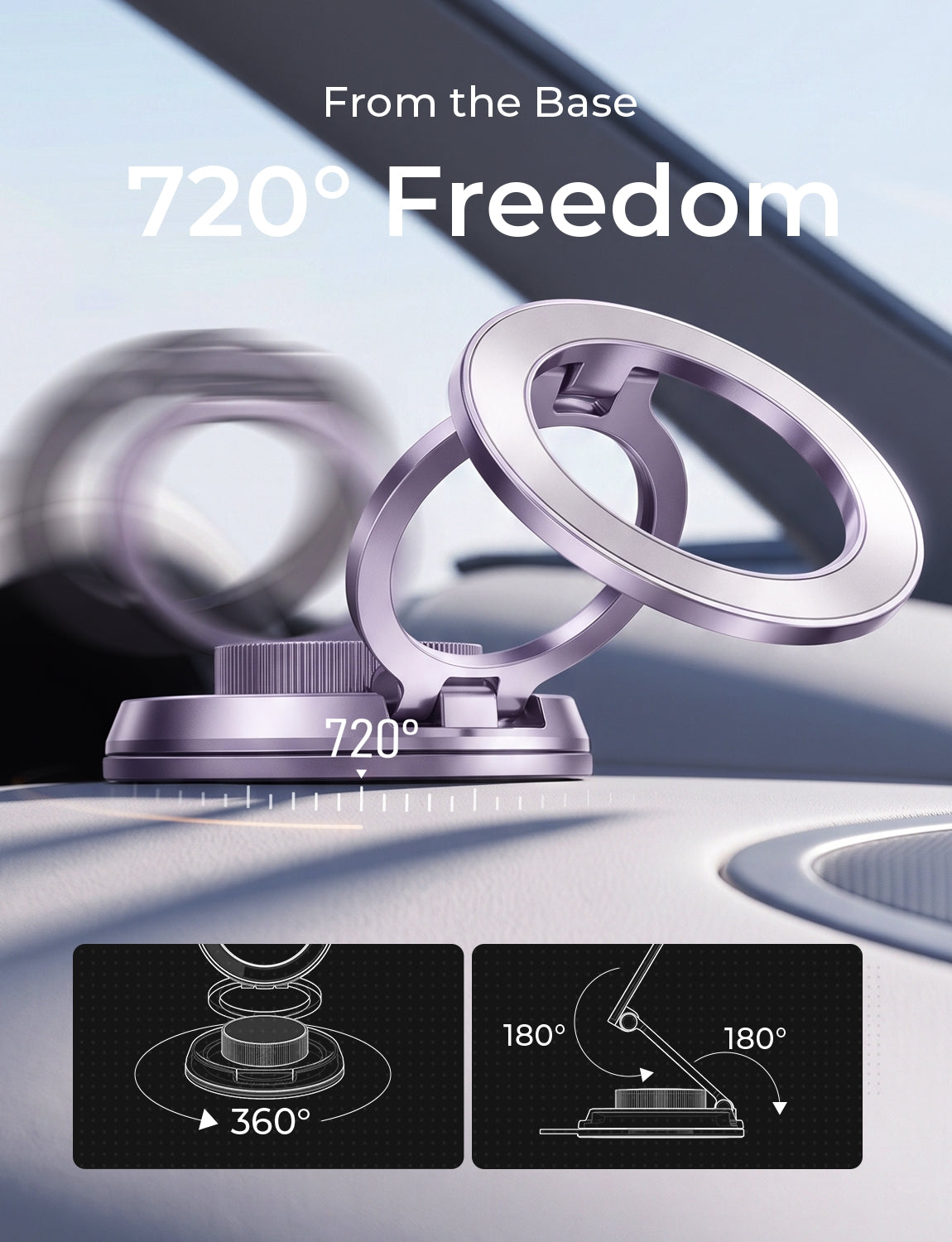 LISEN Suction Phone Mount for Vacuum for iPhone 18 Pro Max Car Mount Holder [All-Metal & Nano Gel 98+LBS Suction], 360 Adjustable Magnetic Phone Holder for Car for iPhone 18 17 16, Purple