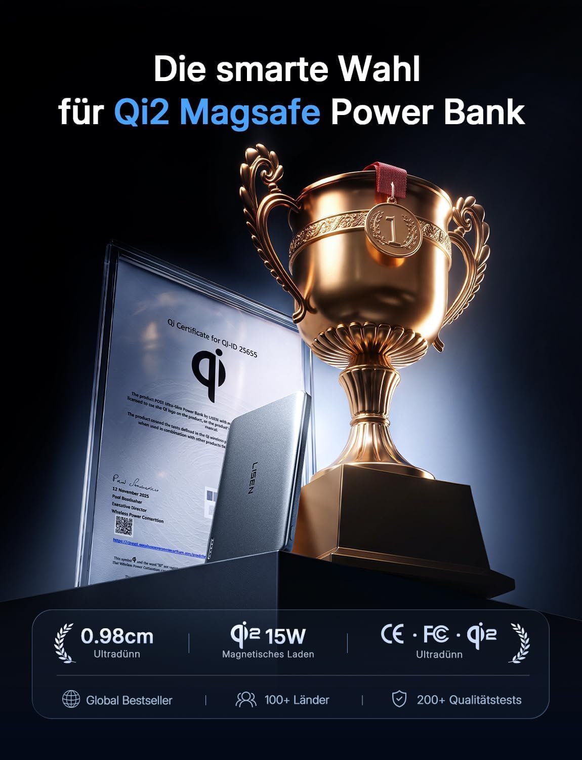 LISEN Qi2.0 15W Magsafe Powerbank Slim 5000mAh für iPhone 18 Pro Max