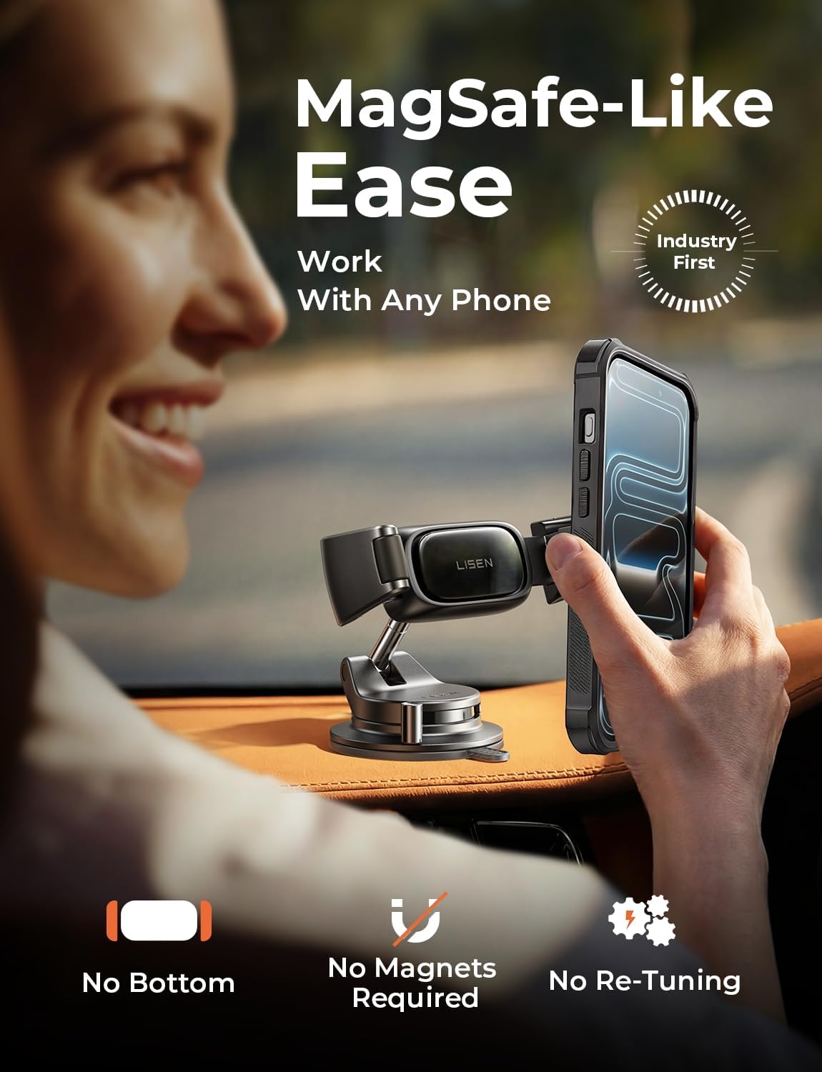 LISEN Suction Phone Mount for Car，Auto-Adjusting Phone Holder