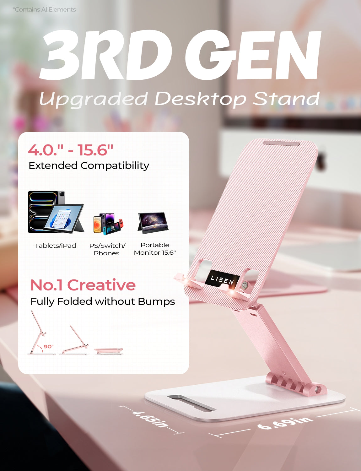 LISEN for iPad Stand Adjustable Tablet Holder Desk, iPad Accessories Pink