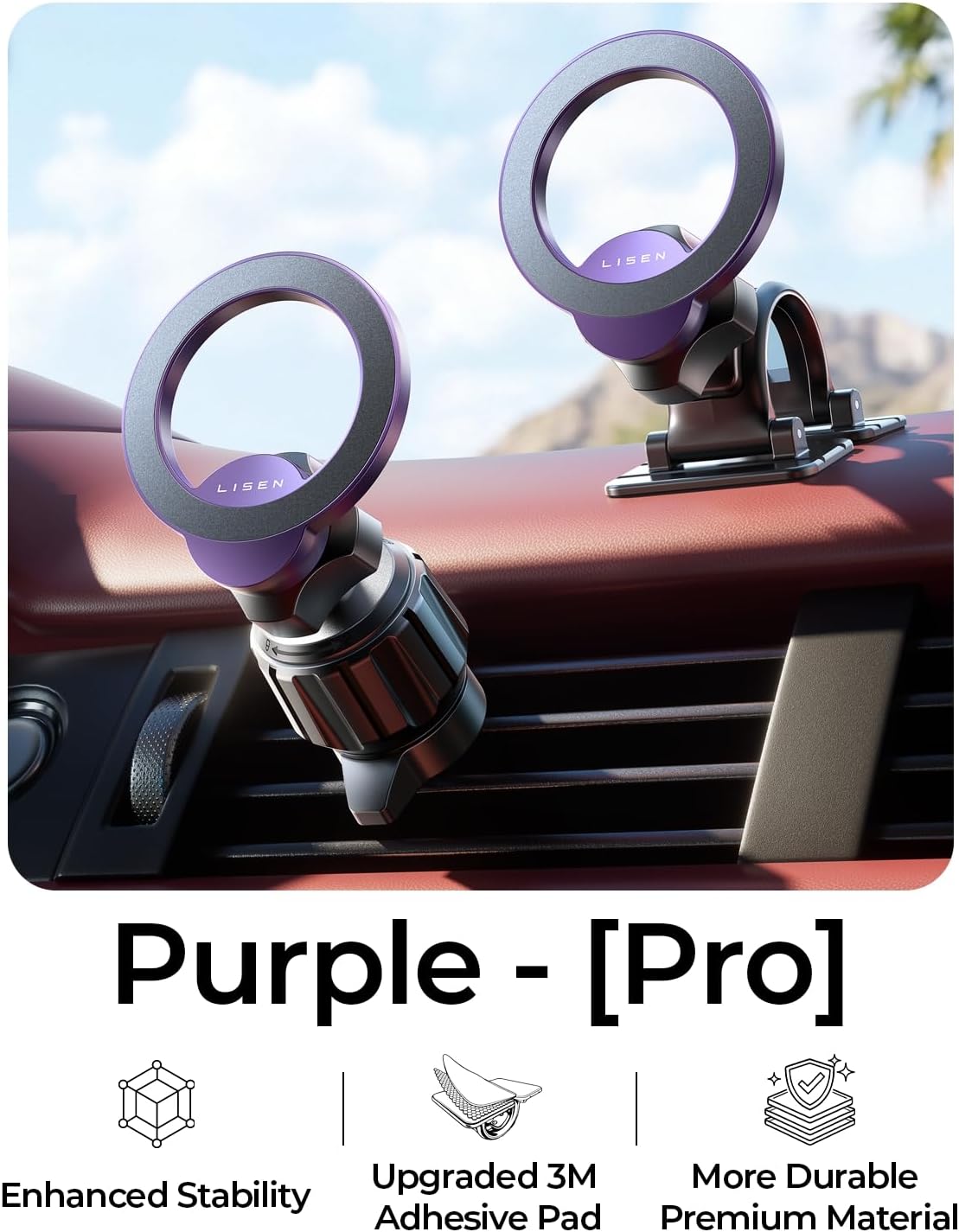 LISEN for iPhone 18 Pro Max Car Mount Holder Magnets Magnetic for MagSafe Car Mount Vent Dashboard Magnet Cell Phone Holder Mounts Car Accessories fit iPhone 18 Pro Max 17 16 15 14 13 12 Purple