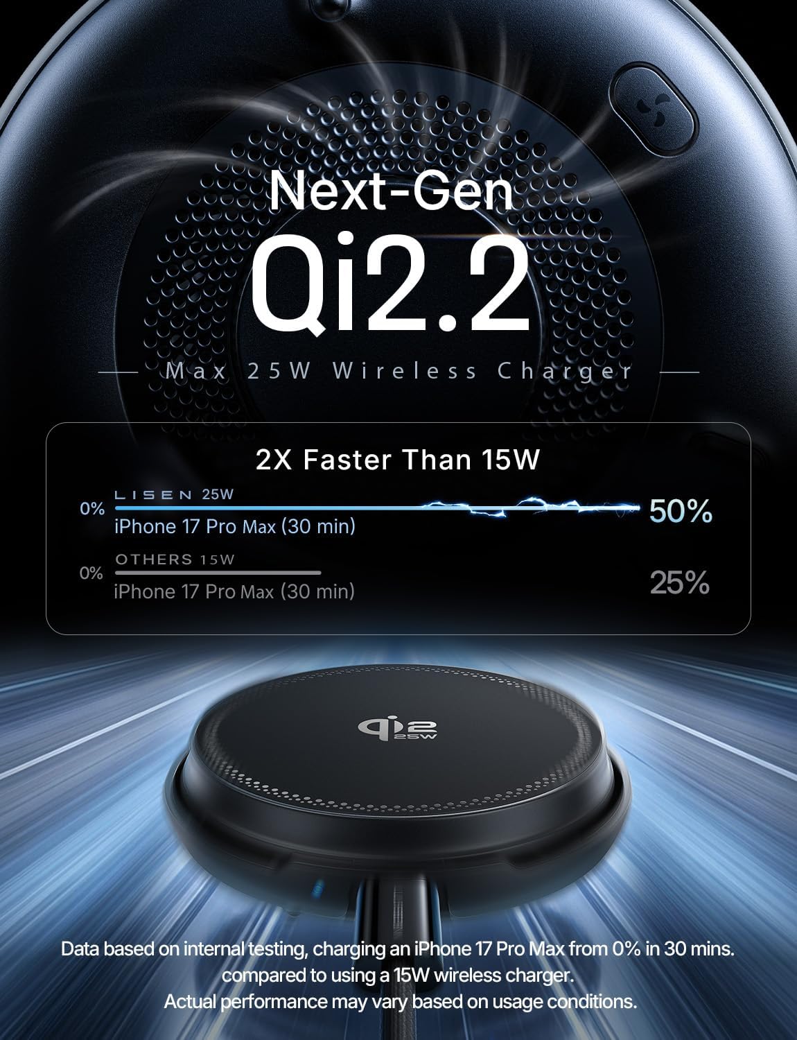 LISEN Qi2.2 25W MagSafe Wireless Charger for iPhone 17/16, Not for Android