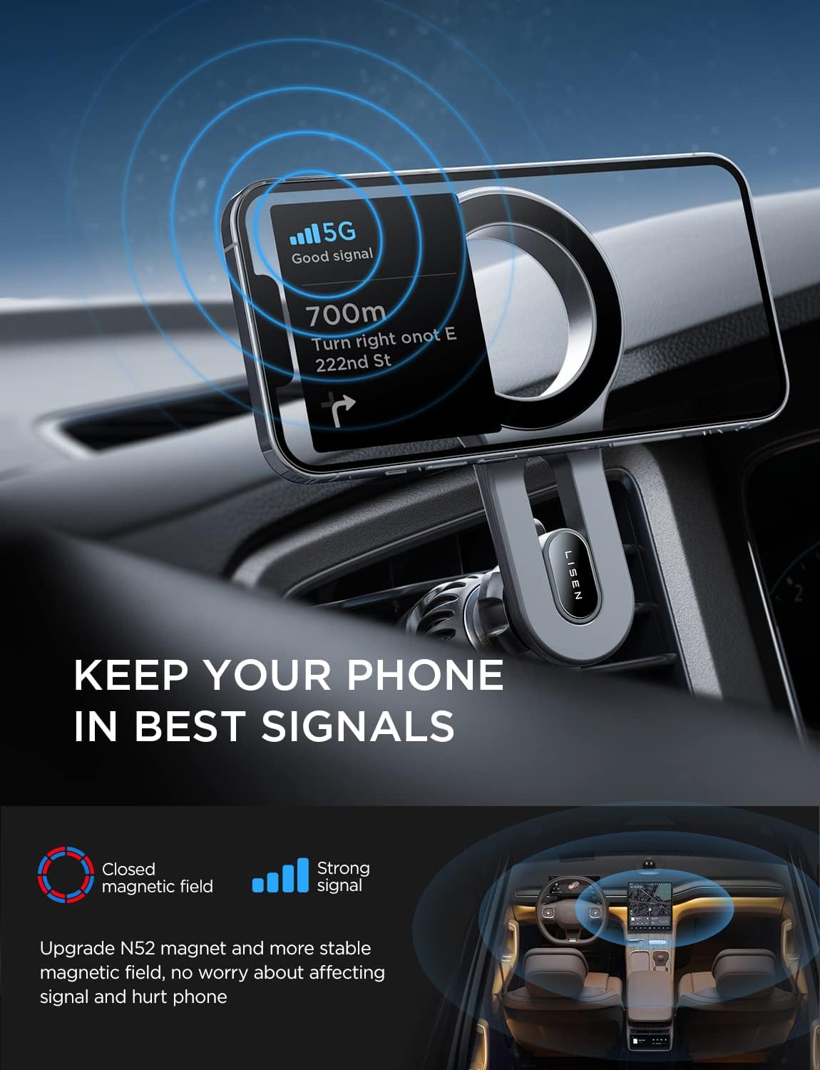LISEN for iPhone 18 Pro Max Car Mount, MagSafe Car Mount, Magnetic Phone Holder for Car Vent Phone Mount, Magnetic Car Phone Holder iPhone Car Mount, Air Vent Mount Gifts for iPhone 18 17 16, Blue