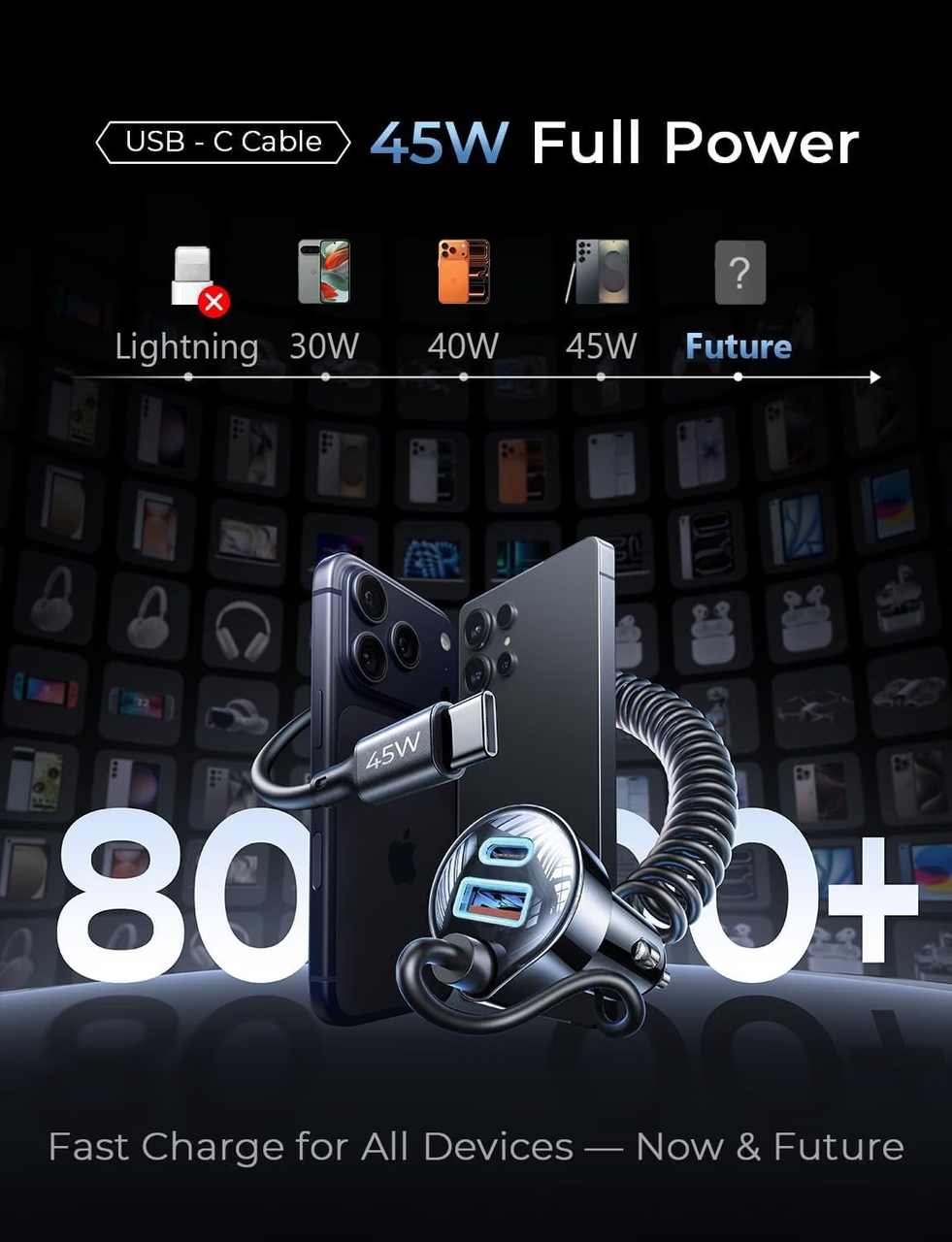LISEN 3in1車用充電器 シガーソケット usb 75W+45W Cケーブル【90W急速充電・最小3in1】しがーソケット usb cタイプ