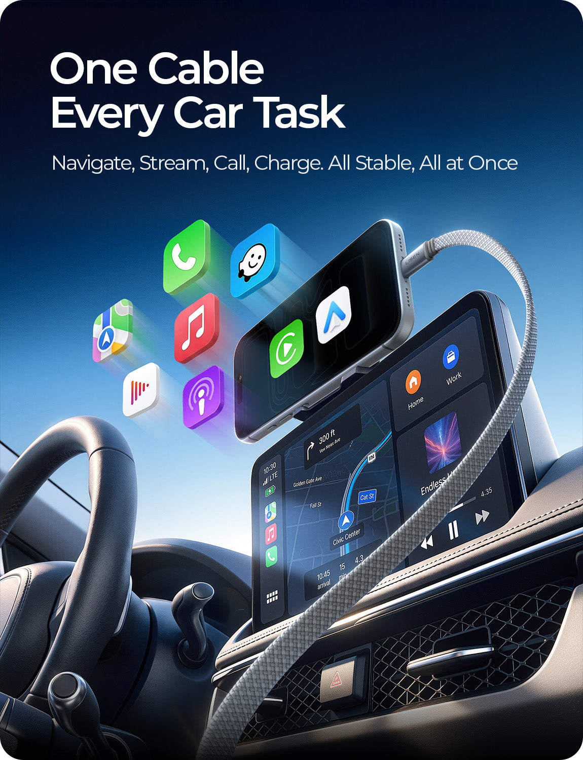 LISEN for iPhone 18/18 Pro Max Duo 17 Car Carplay Cable Charger Cord USB C