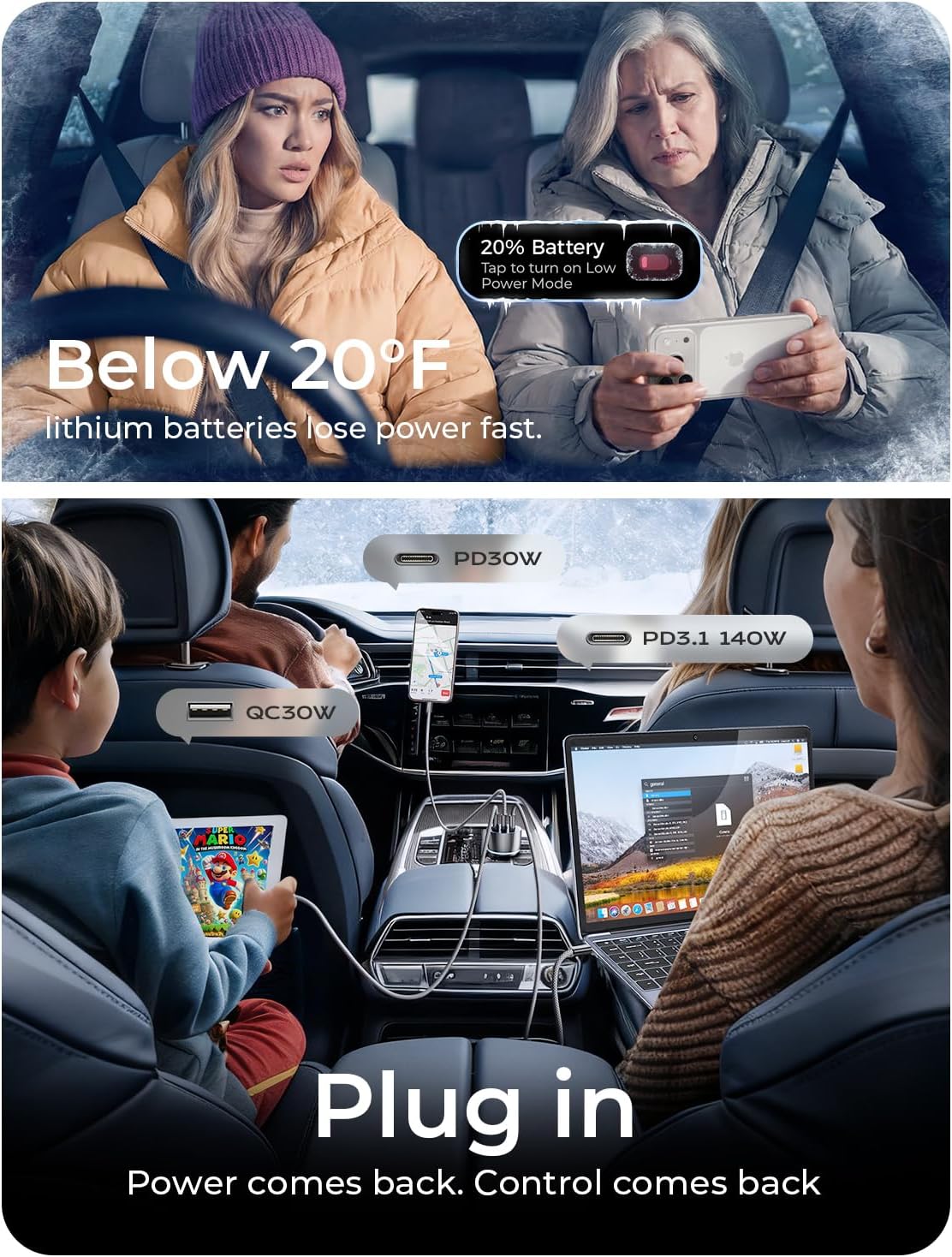 LISEN 170W カーチャージャー USB C 急速充電 カーチャージャー GaN チップ PD3.1 140W+PD30W/QC30W シガレットライター USB 充電アダプター iPhone17/16、MacBook Pro/Air、ノートパソコン、Samsung S25/S24 用