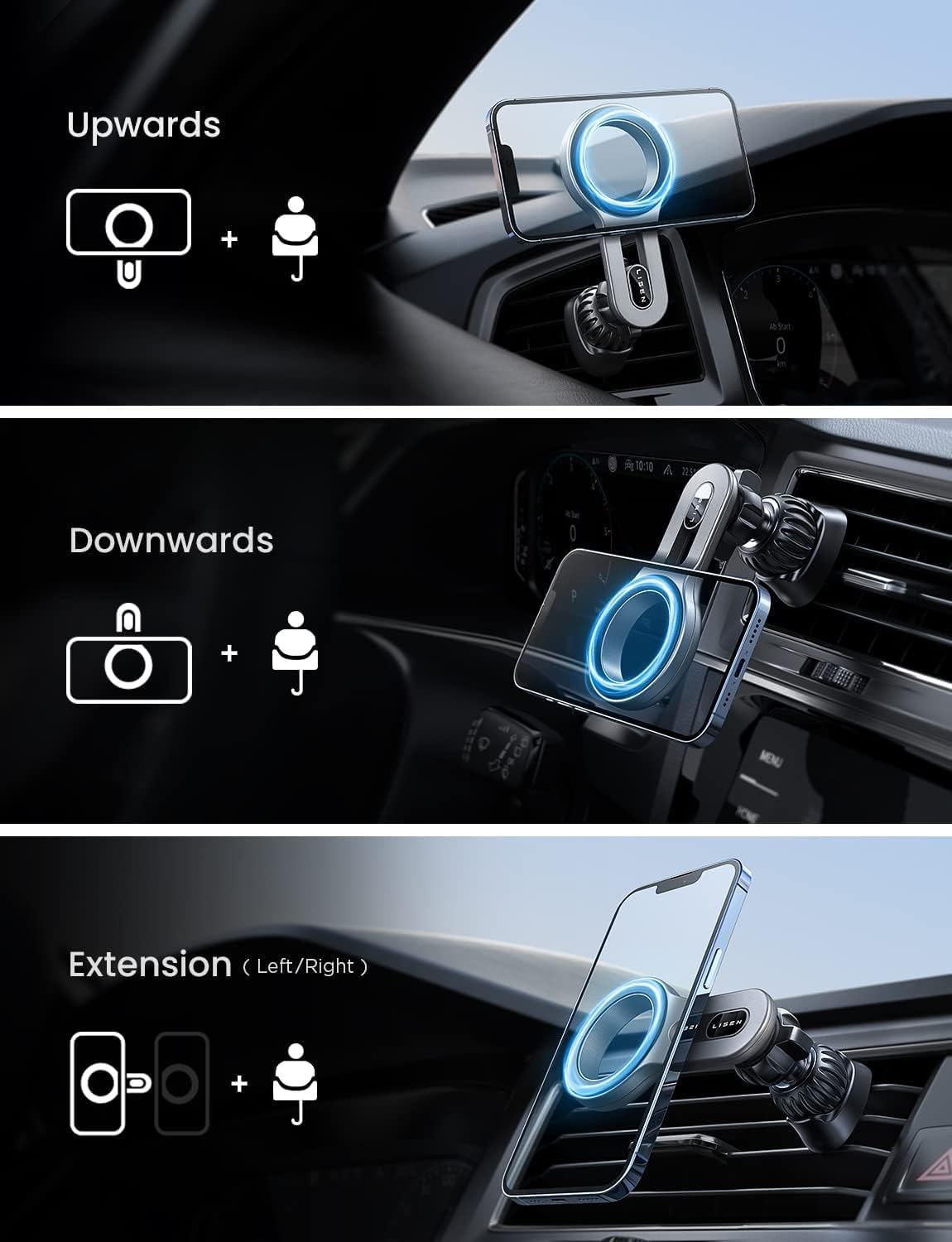 LISEN for iPhone 18 Car Mount, MagSafe Car Mount, Magnetic Phone Holder for Car Vent Phone Mount, Magnetic Car Phone Holder iPhone Car Mount, Air Vent Car Phone Mount Gifts for iPhone 18 17 16, Blue