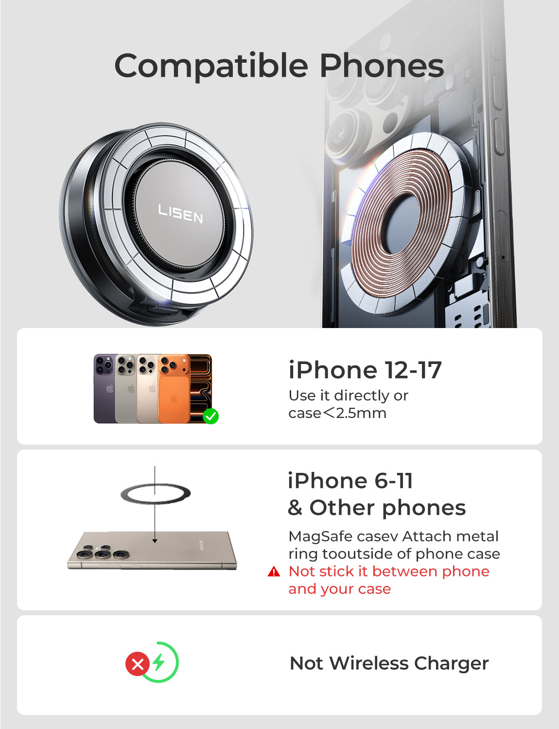 LISEN 360° Vacuum Suction MagSafe Car Mount