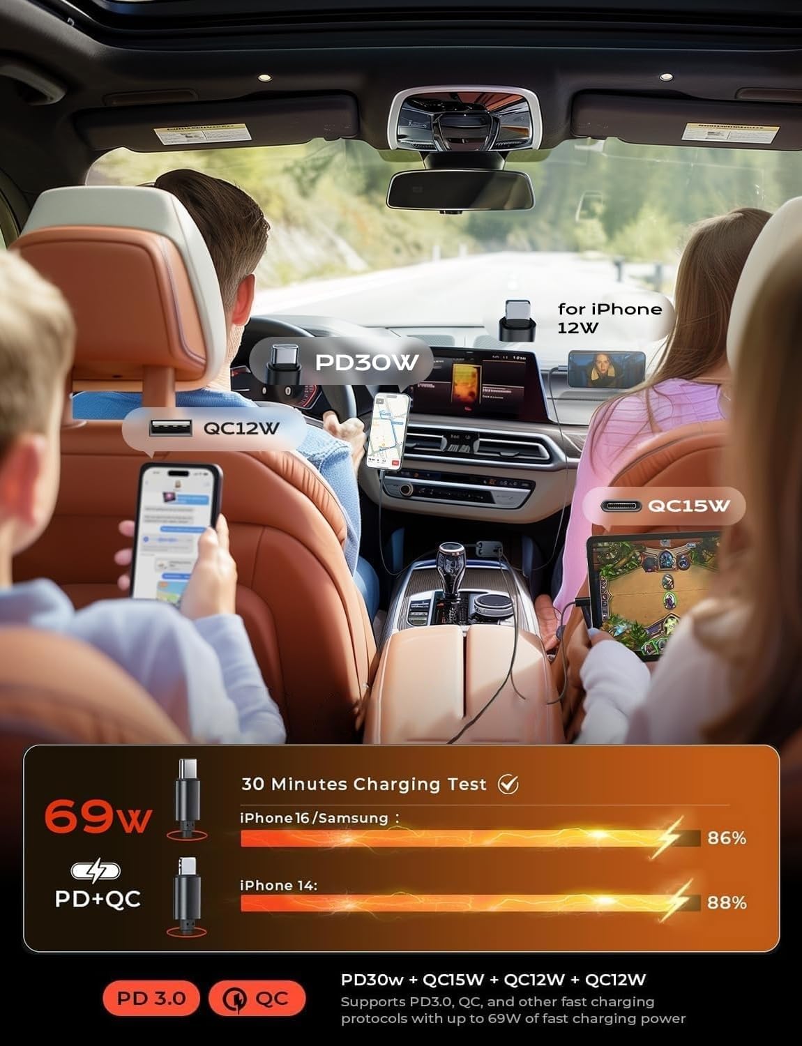 LISEN iPhone 17用 引き込み式カーチャージャー