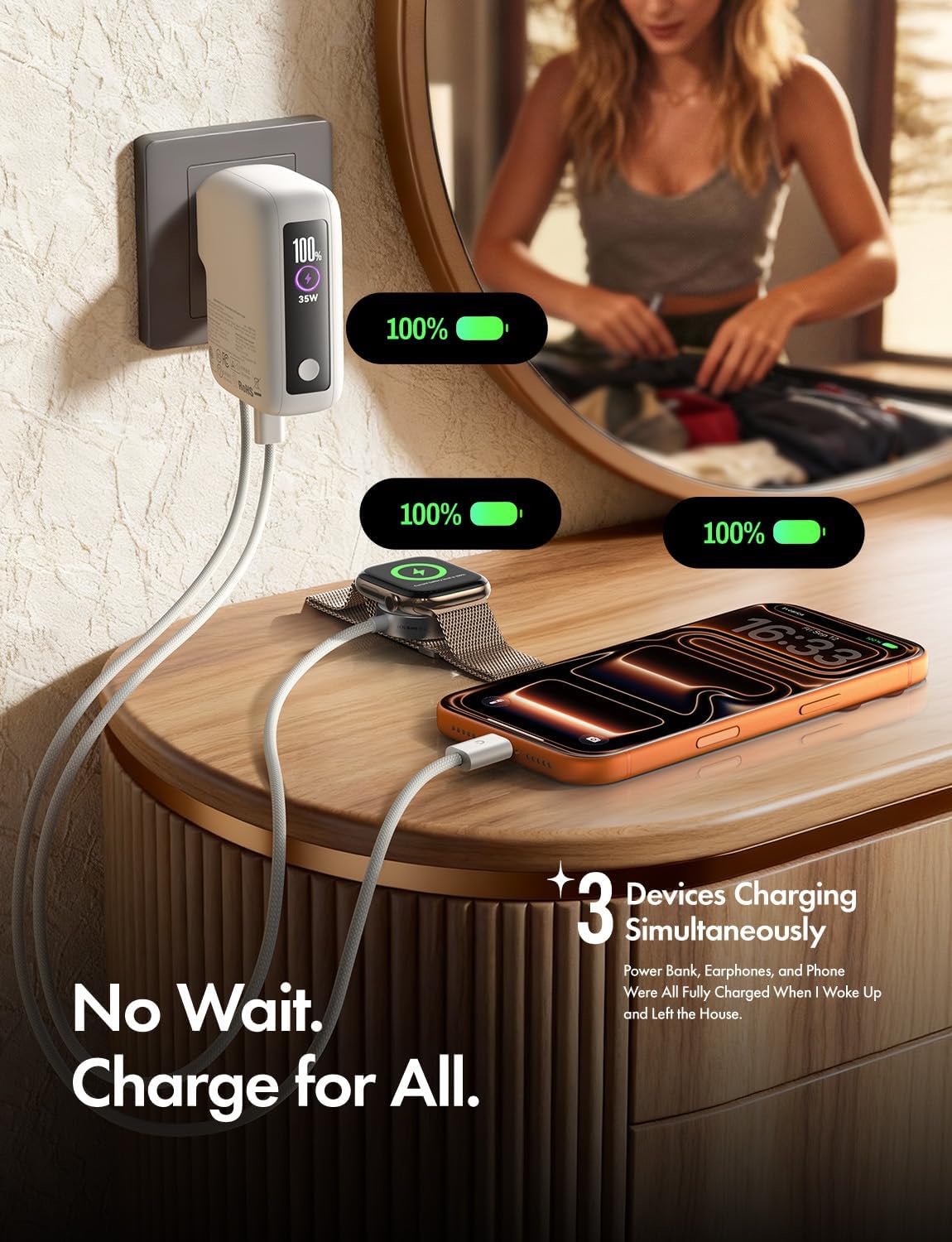 LISEN Mini 3in1 Portable Charger for iPhone 18 Pro/Pro Max/Duo, 3.3FT Cable