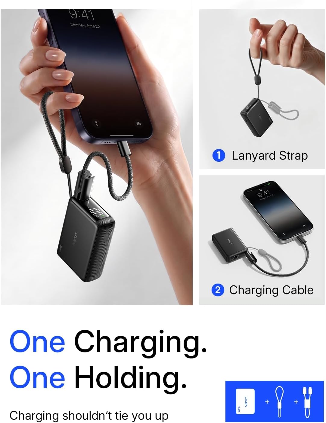 LISEN Small Portable Charger, 45W 10,000mAh Mini Power Bank Fast Charging