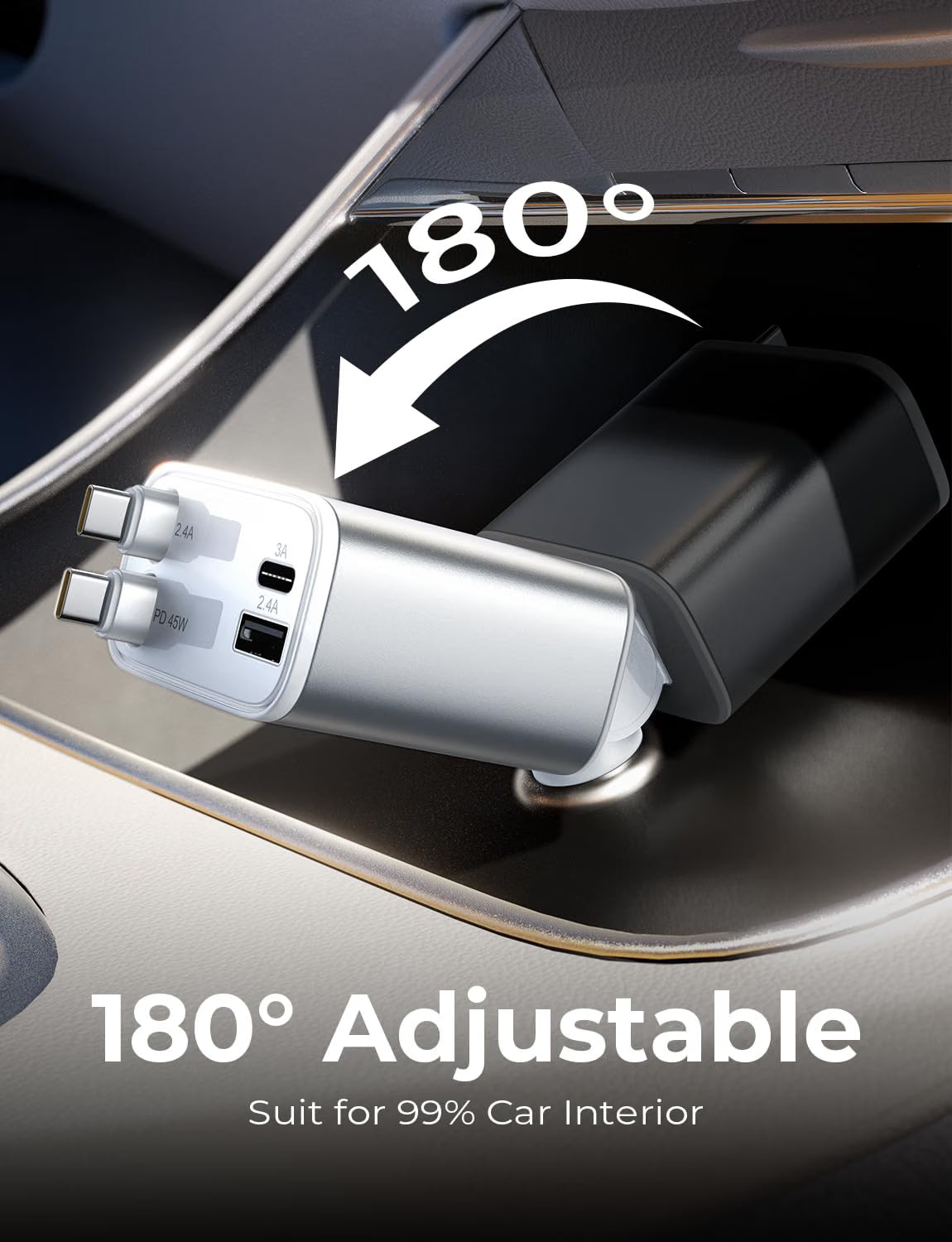 LISEN Retractable Car Charger USB C Fast Charge for iPhone 17 16 15 Pro Max