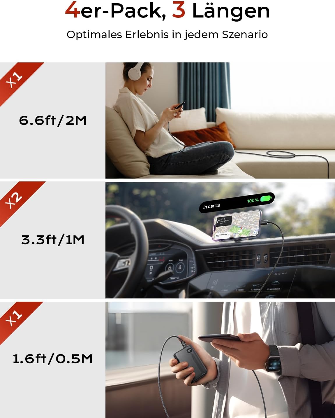 LISEN 60W USB C Kabel, [4er Pack, 0,5M 1M 1M 2M] USB C auf USB C Kabel Set