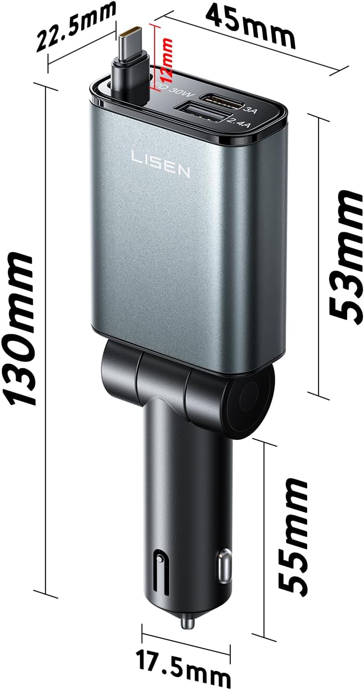 LISEN 57 W Cigarette Lighter USB C 3 in 1 Car Charger