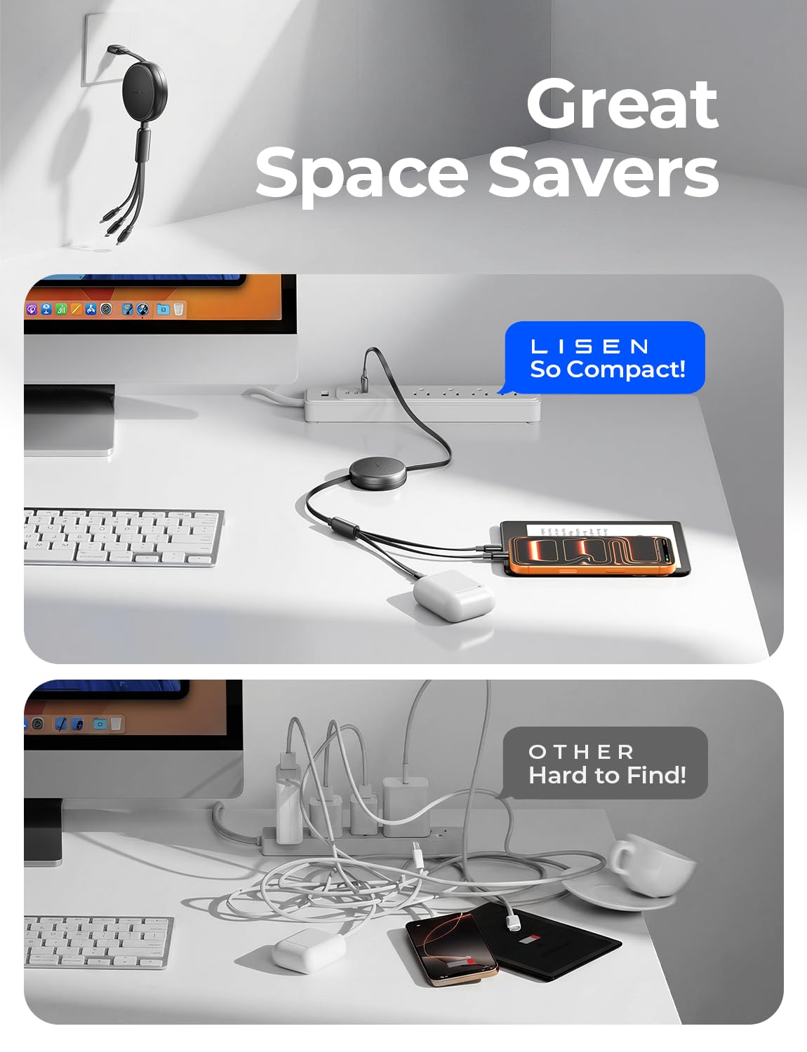 LISEN Multi 3 in 1 Retractable Charging Cable