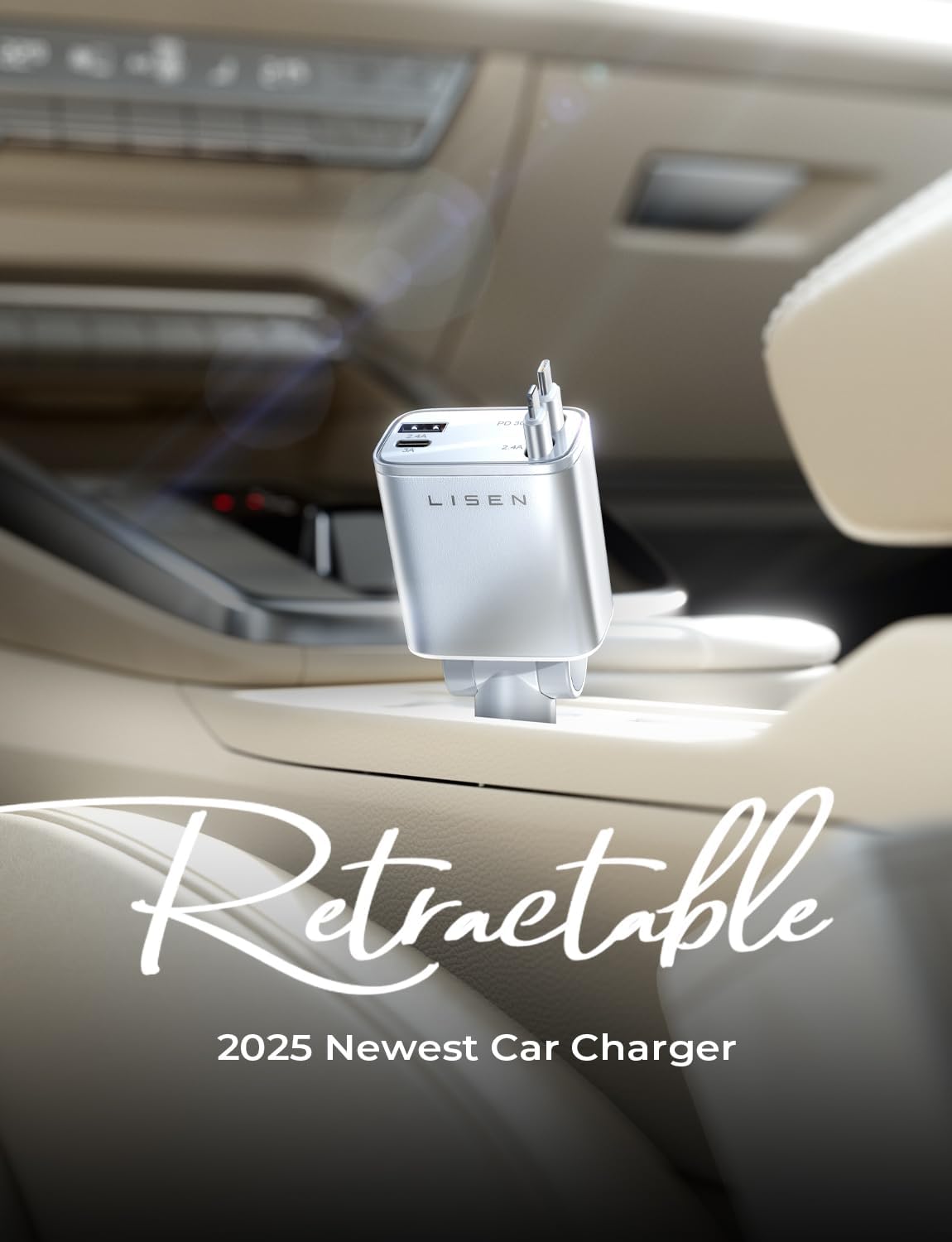 LISEN for iPhone 17 収納式カーチャージャー