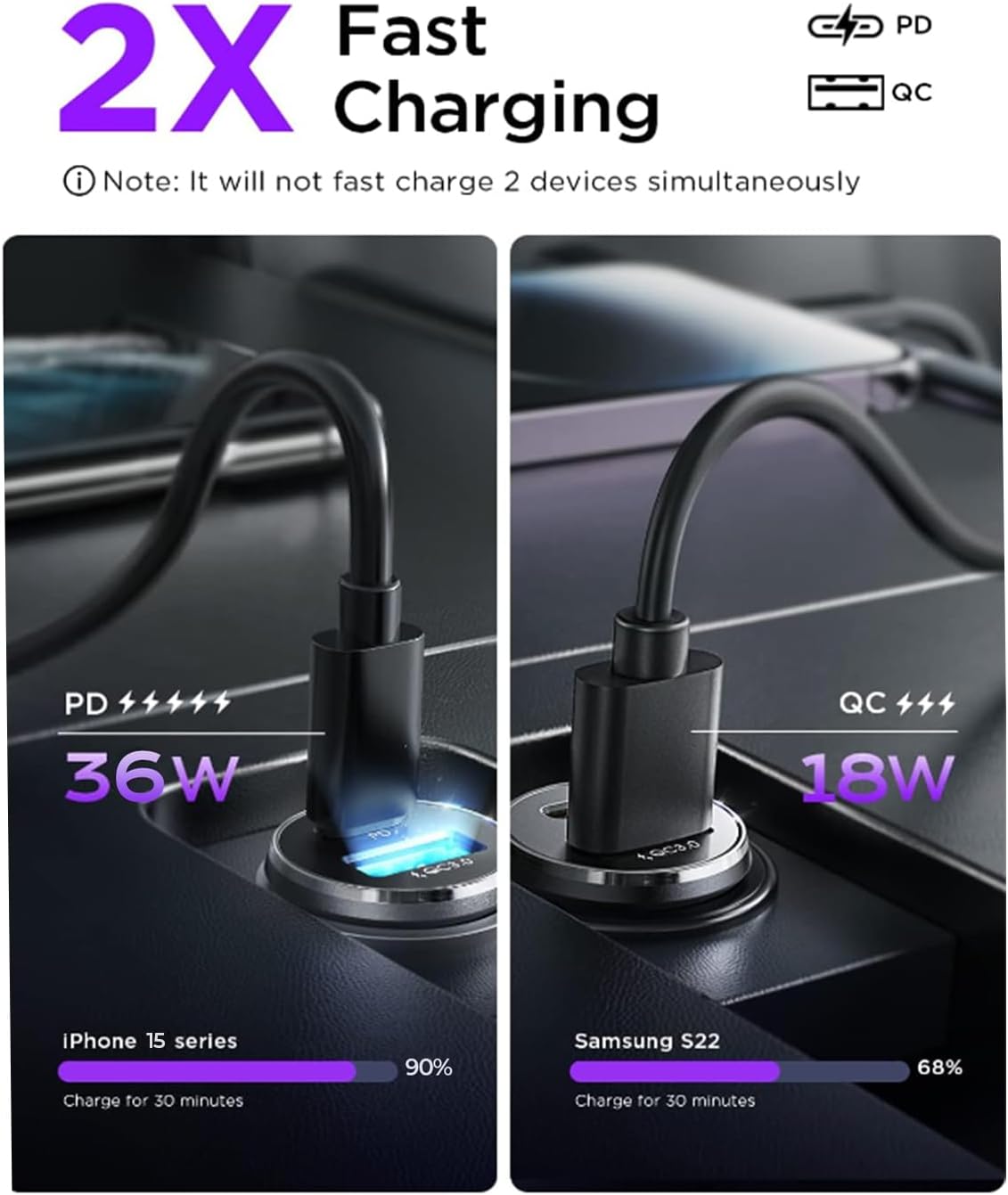 LISEN 54W USB C カーチャージャーアダプター [ミニ &amp; メタル] シガレットライター USB 充電器 急速充電 [PD QC 3.0] USBC カーフォンチャージャー iPhone 15 Pro Max Plus 14 Samsung Galaxy S24 iPad Pro用