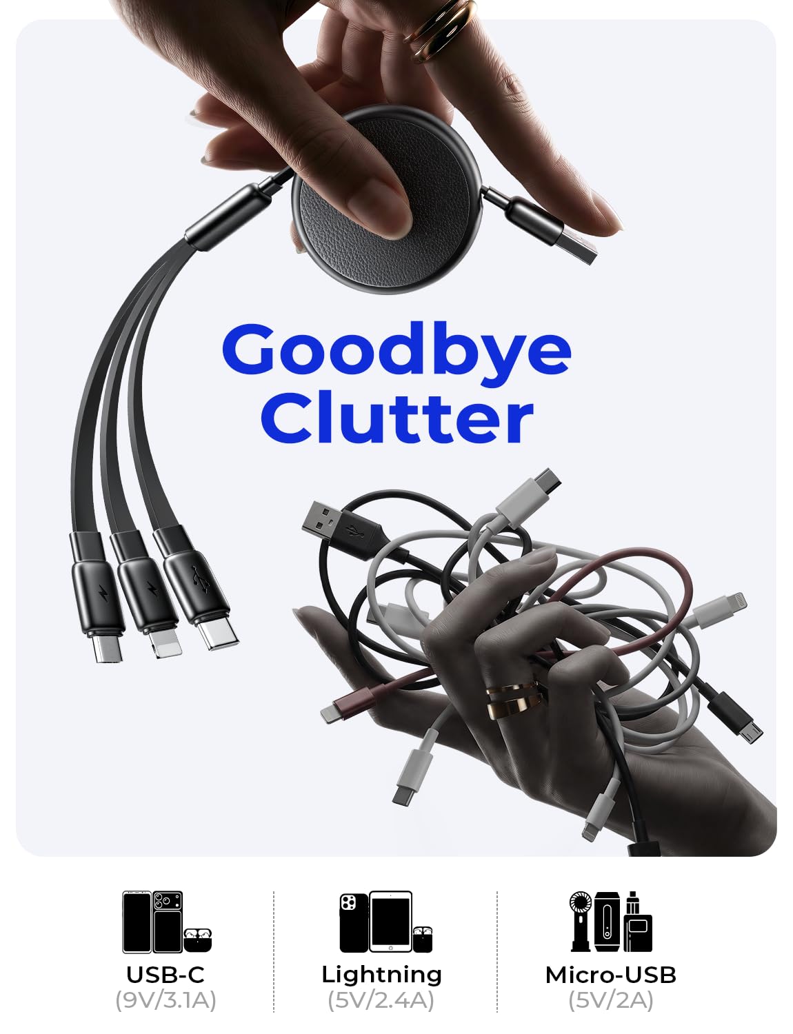 LISEN Multi 3 in 1 Retractable Charging Cable