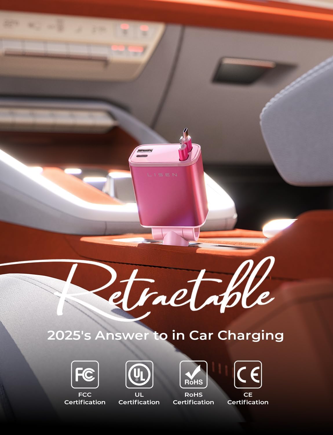 LISEN Retractable Car Charger Adapter for iPhone 17