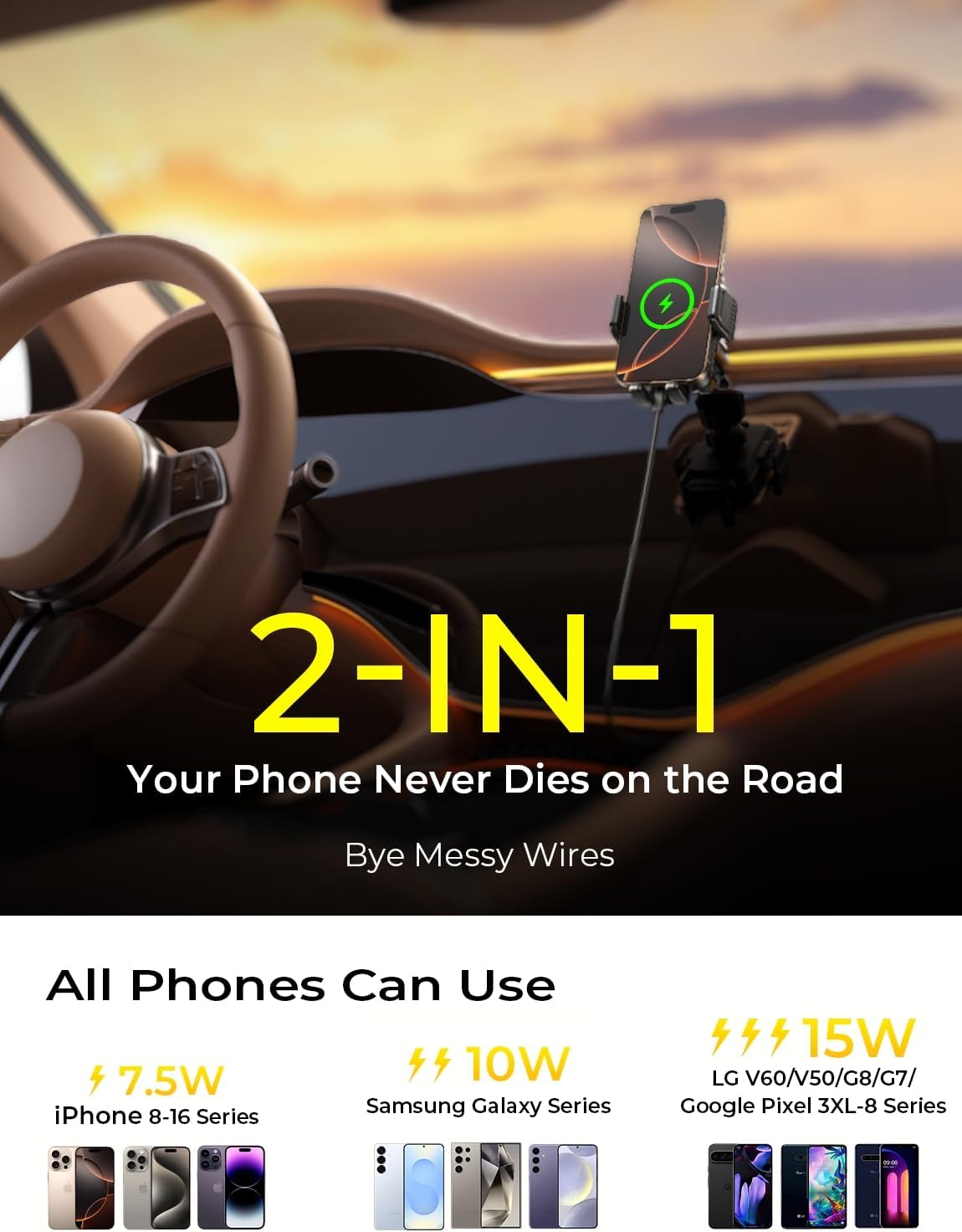 LISEN ワイヤレスカーチャージャー 15W 急速充電 エアベント スマホマウント