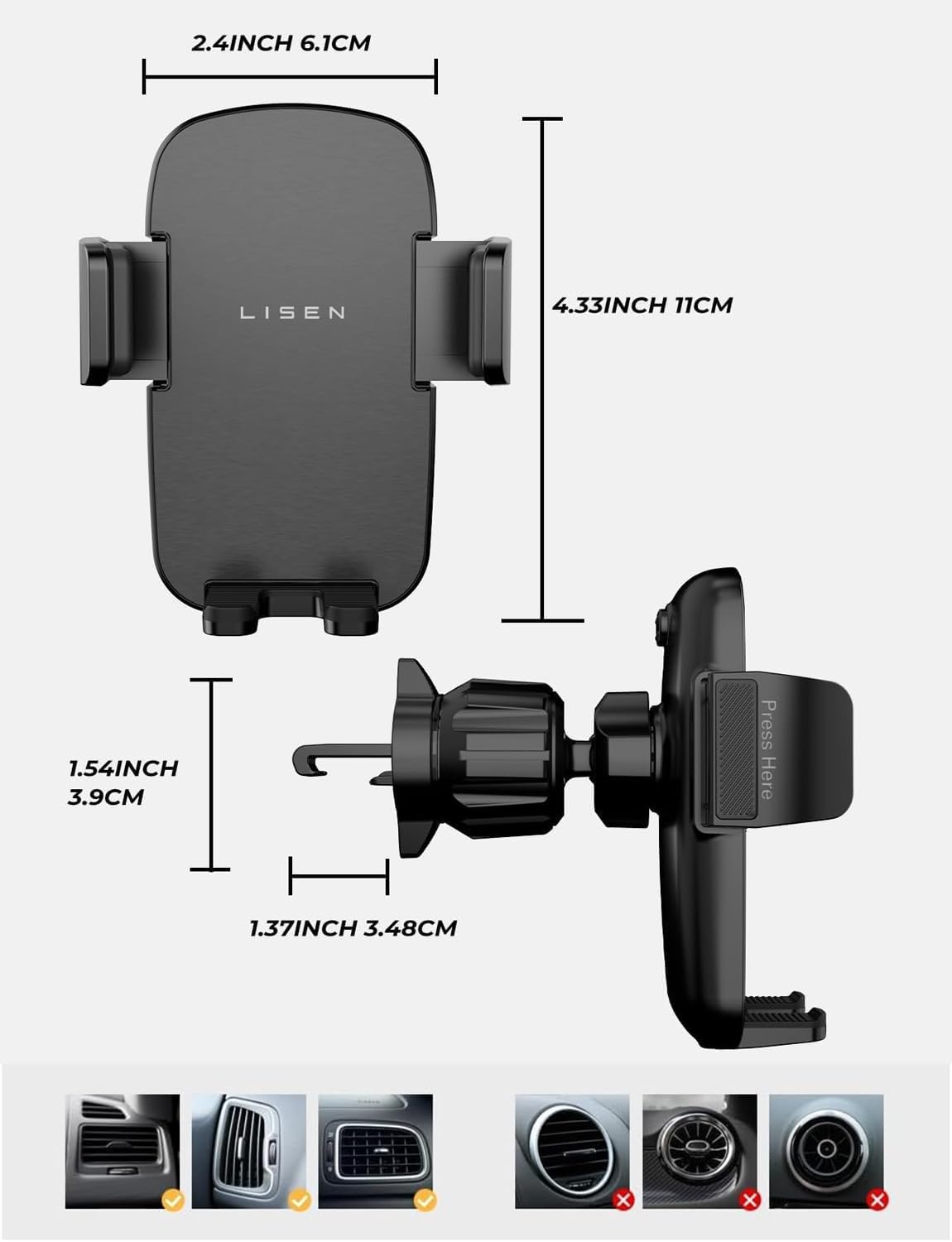 LISEN Car Phone Mount, Phone Holders for Your Car