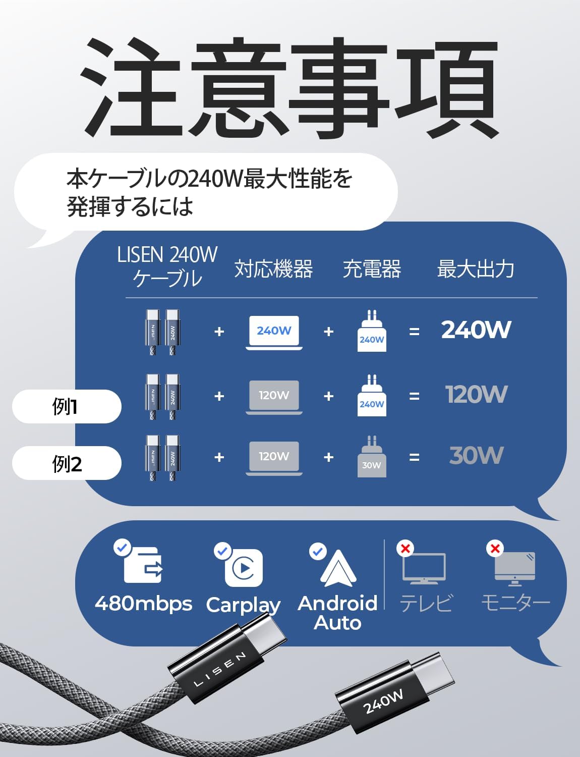 LISEN MacBook Pro 充電ケーブル 2m 