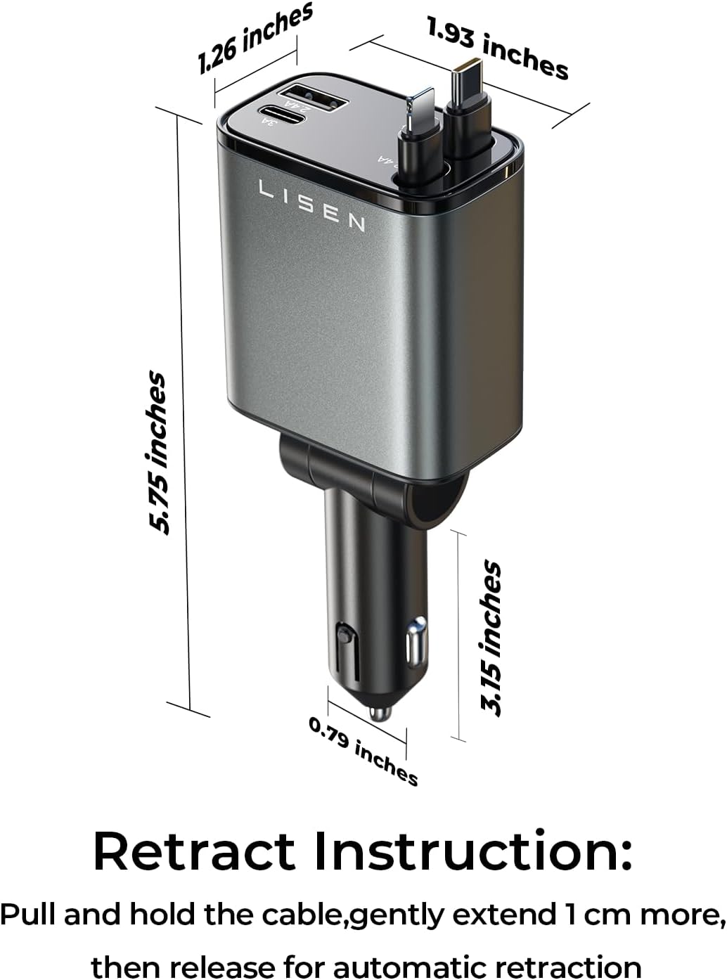 LISEN Retractable 84W Fast Car Charger