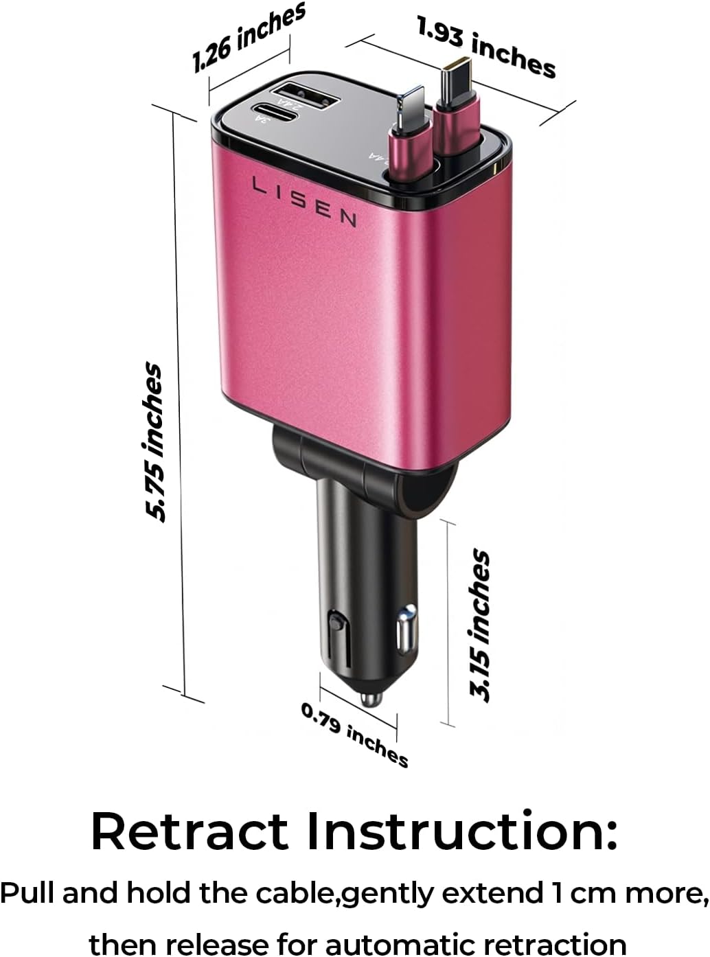 LISEN Retractable Car Charger 4 in 1, Fast Car Phone Charger with Cord 31.5inch