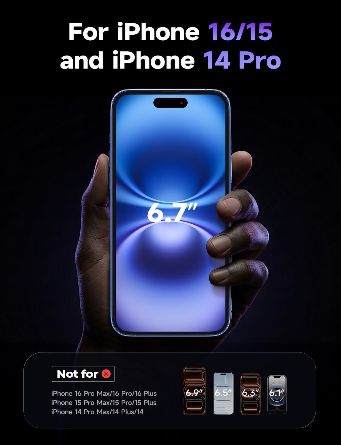 LISEN iPhone 16/15 および iPhone 14 Pro スクリーンプロテクター 2枚パック