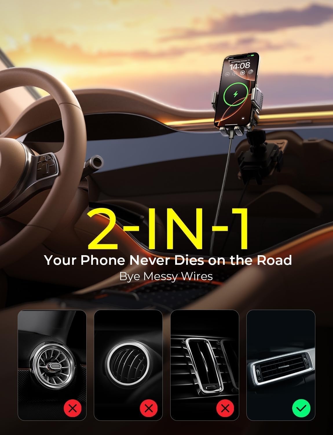 LISEN For Android [15W Pro] Mobile Phone Holder Car with Charging Function