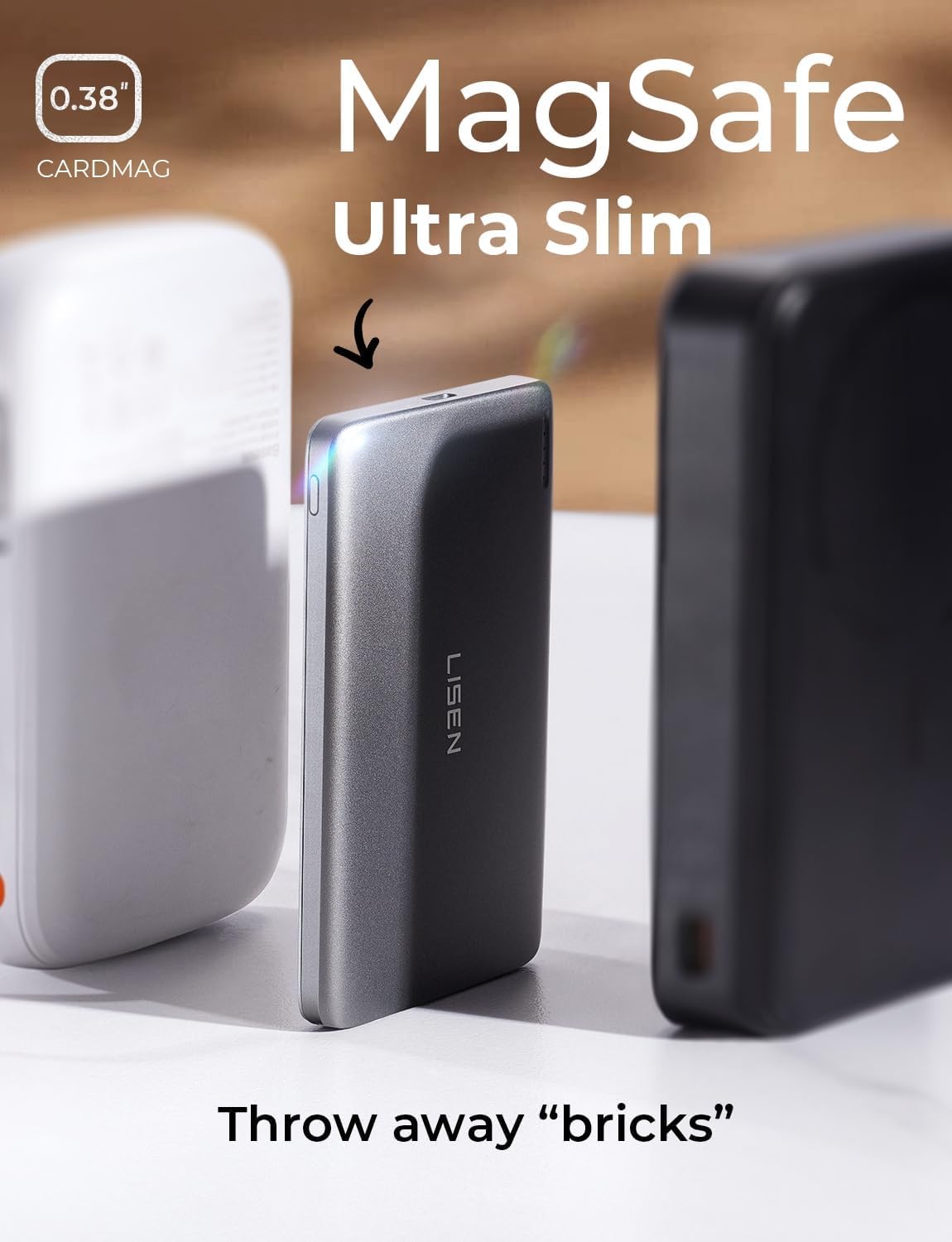 LISEN 超薄型 MagSafe パワーバンク、5000mAh Qi2 15W ワイヤレスカード スリム MagSafe バッテリーパック、スリム マグネット式ポータブル充電器、iPhone 17 Pro Max Plus Air 16 15 14 13 12 用マグネット式パワーバンク