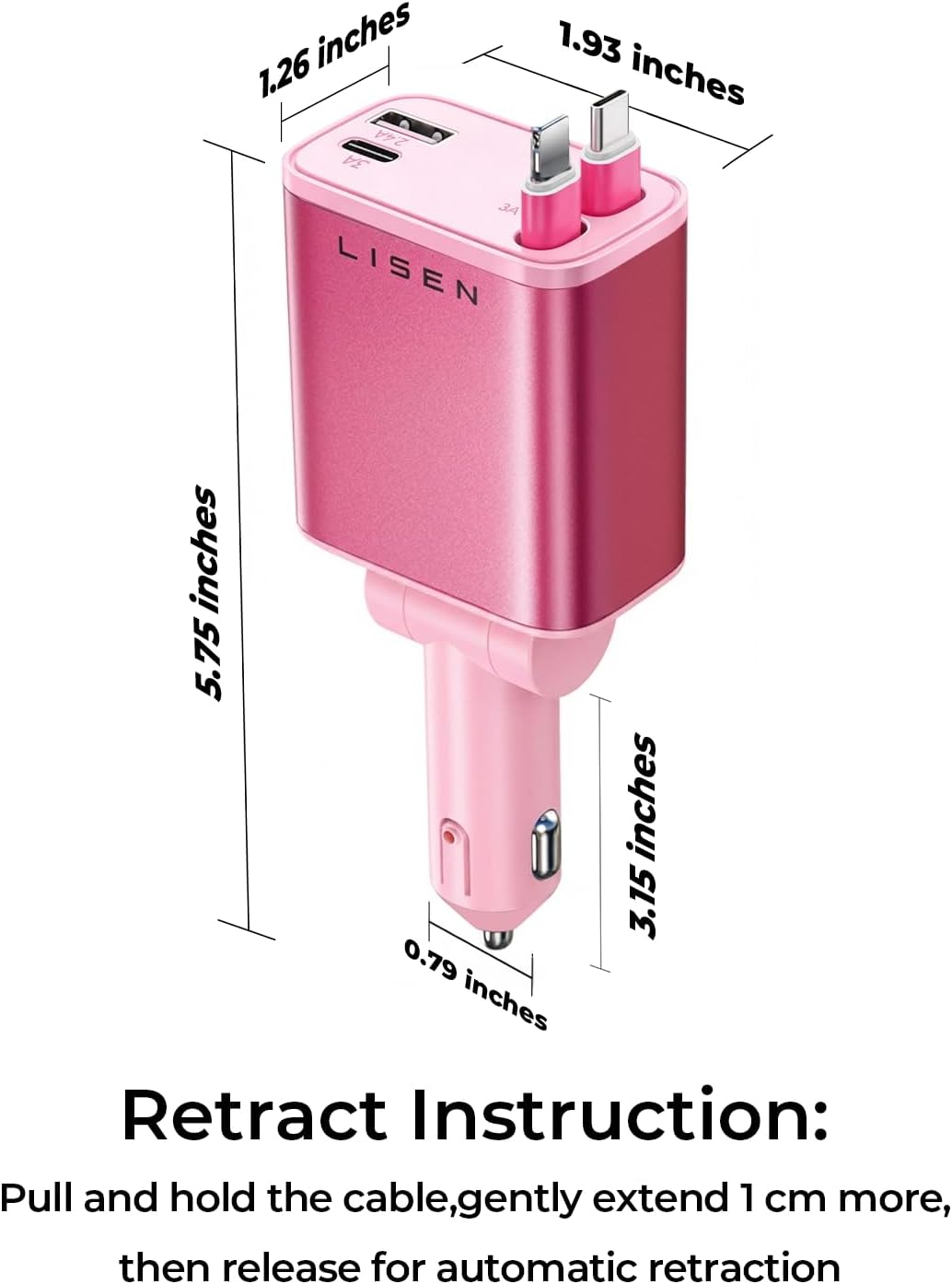 LISEN Retractable Car Charger Adapter for iPhone 17