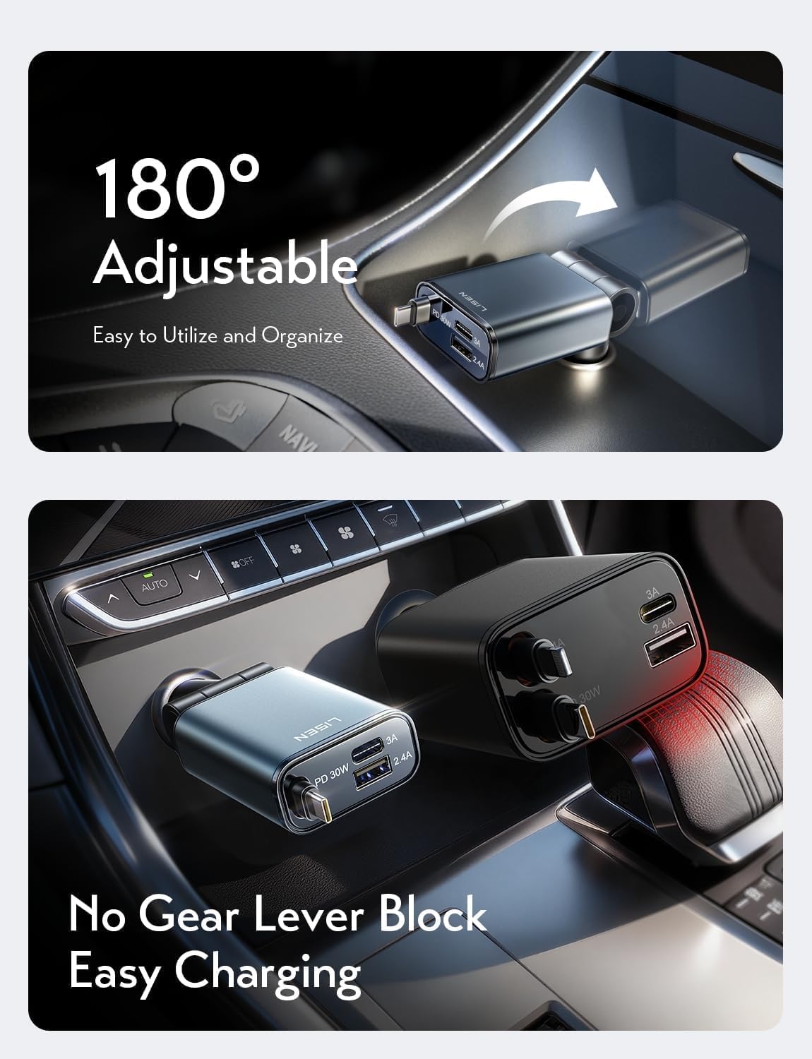 LISEN Einziehbares Kfz-Ladegerät USB C 