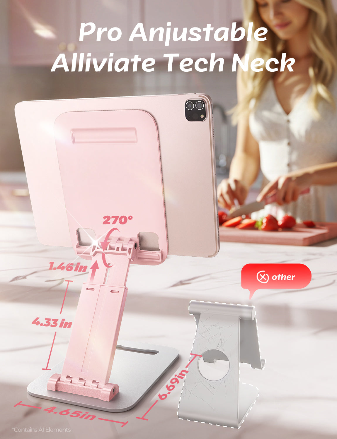 LISEN for iPad Stand Adjustable Tablet Holder Desk, iPad Accessories Pink