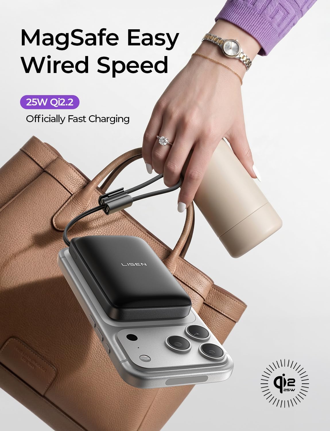 LISEN Qi2.2 25W for Magsafe Power Bank, 65W USB C Fast Charging  (Black)