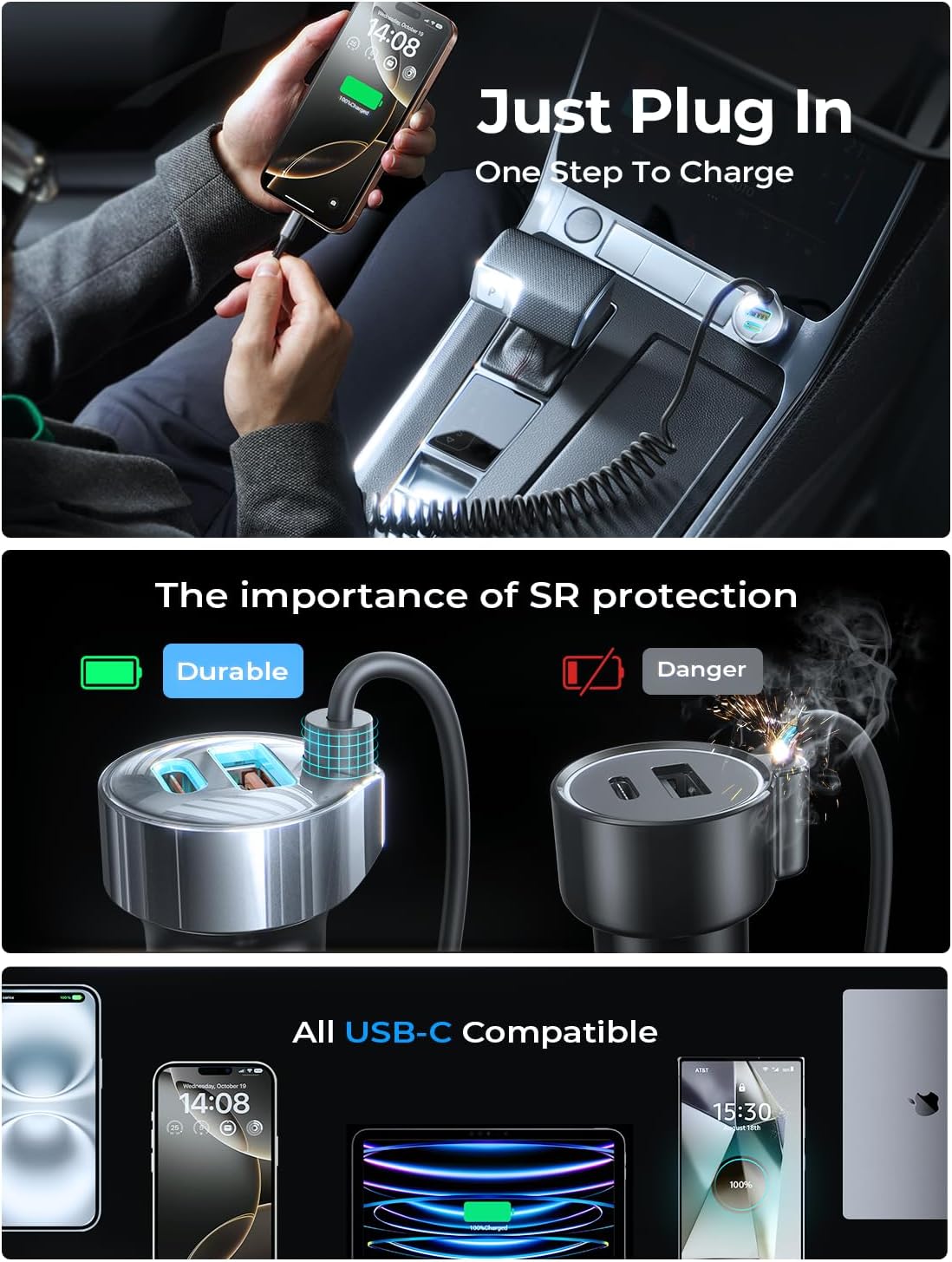LISEN 65W Car Charger USB C Fast Charging
