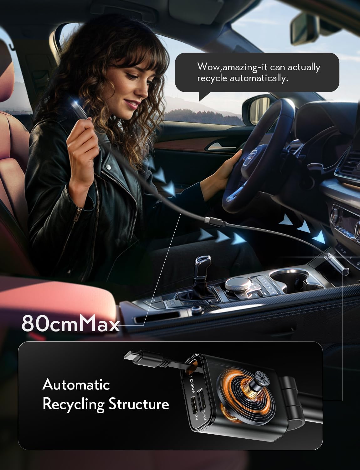 LISEN カーチャージャー USB C 急速充電 引き込み式カーチャージャー USB C [98% 省スペース] RV トラック BMW 車アクセサリー 女性 男性 電話 タイプ C 車充電 iPhone 17 16 15 Samsung S25 Android