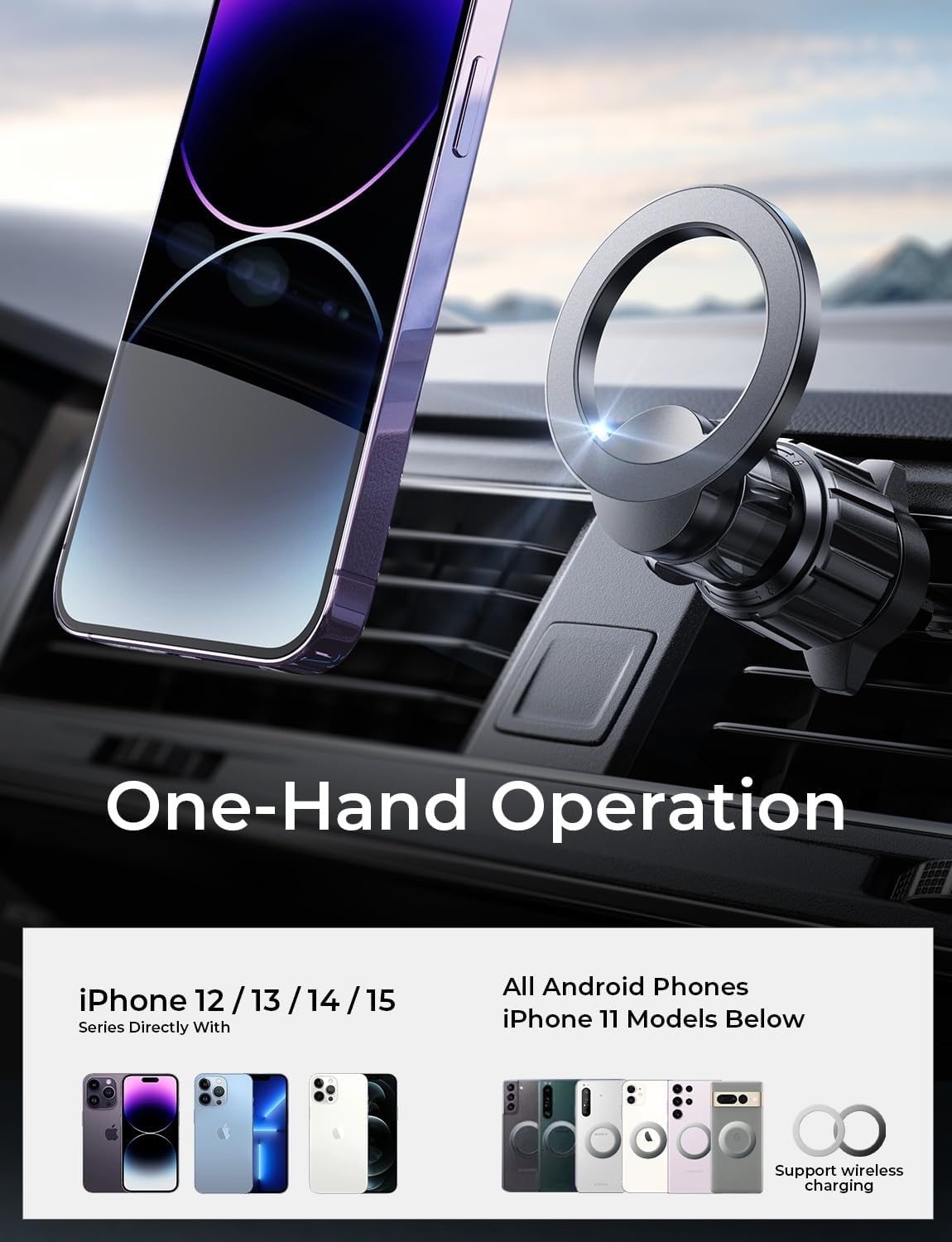 LISEN 2個パック MagSafe カーマウント対応 - [スーパーマグネット24個] マグネット式車載電話マウント エアベント電話ホルダー 車 ハンズフリー携帯電話ホルダークリップ iPhone 15 14 13 Pro Plus Max Mini MagSafeケース用