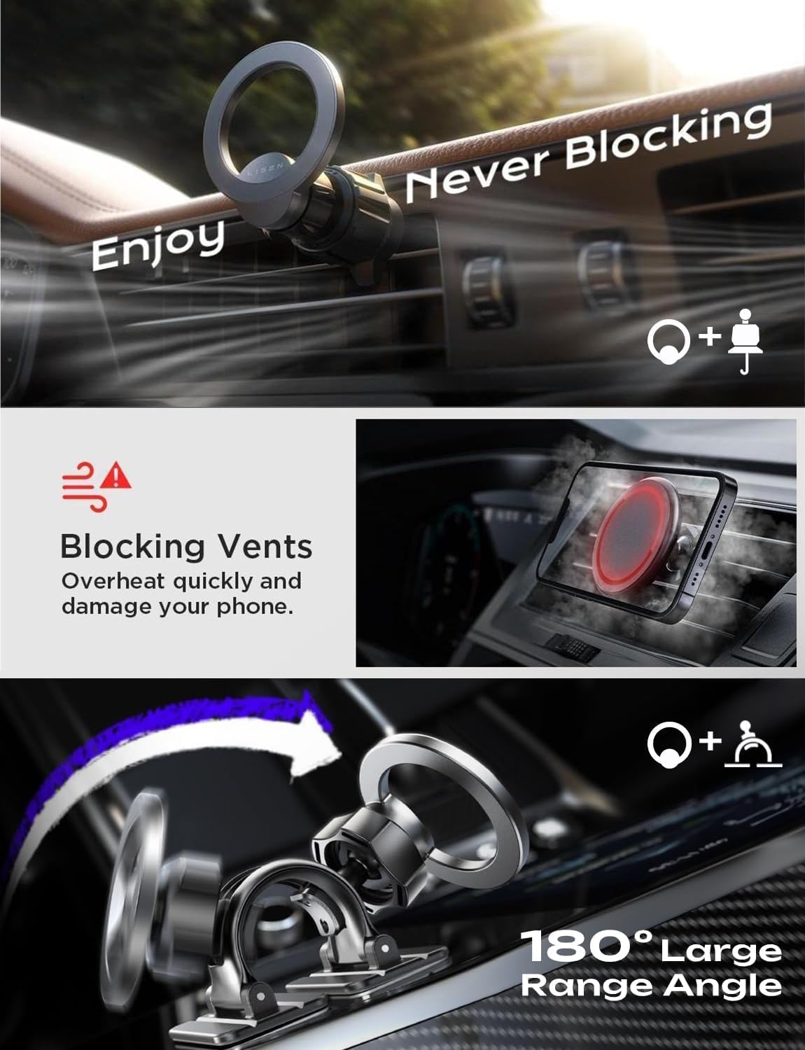 LISEN for Magsafe Car Mount [24 Strong Magnets]