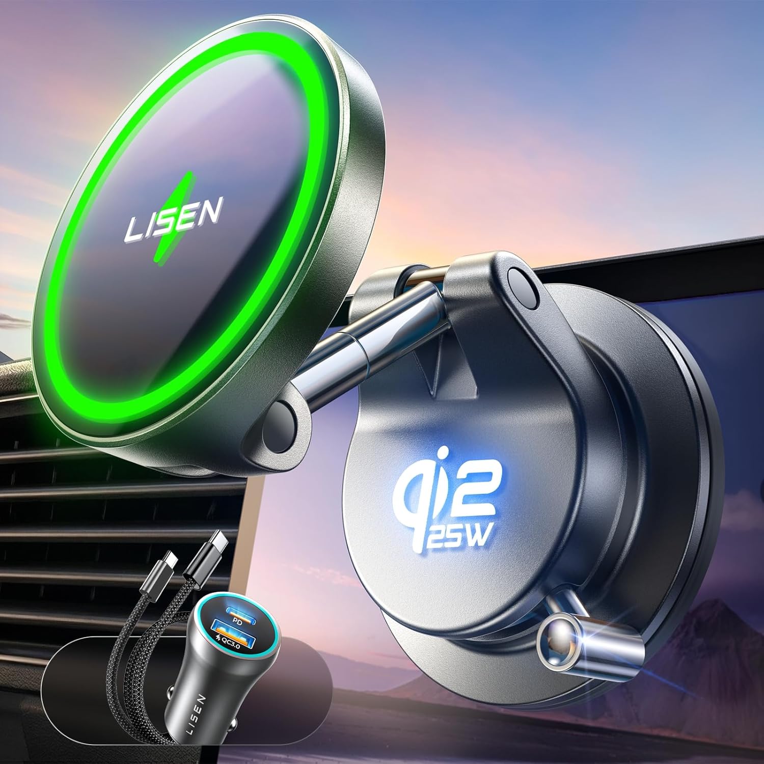 LISEN Qi2.2 25W Magsafe Car Mount Charger