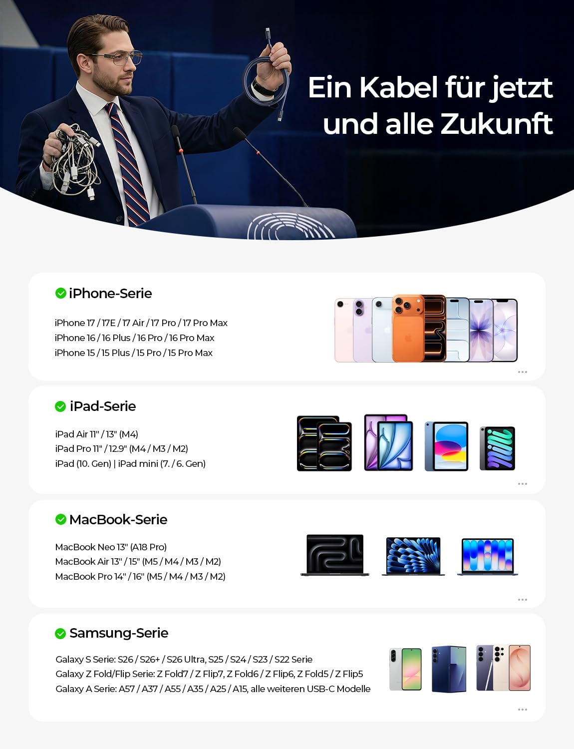 LISEN USB C Kabel 2M 240W Ladekabel USB C 2 Stück