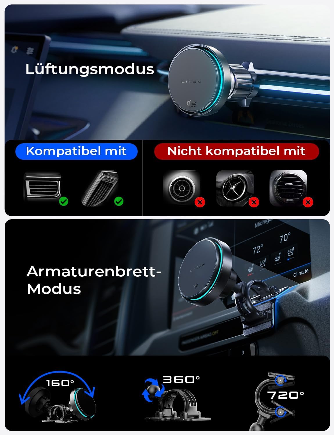 LISEN Car Mobile Phone Holder with Charging Function