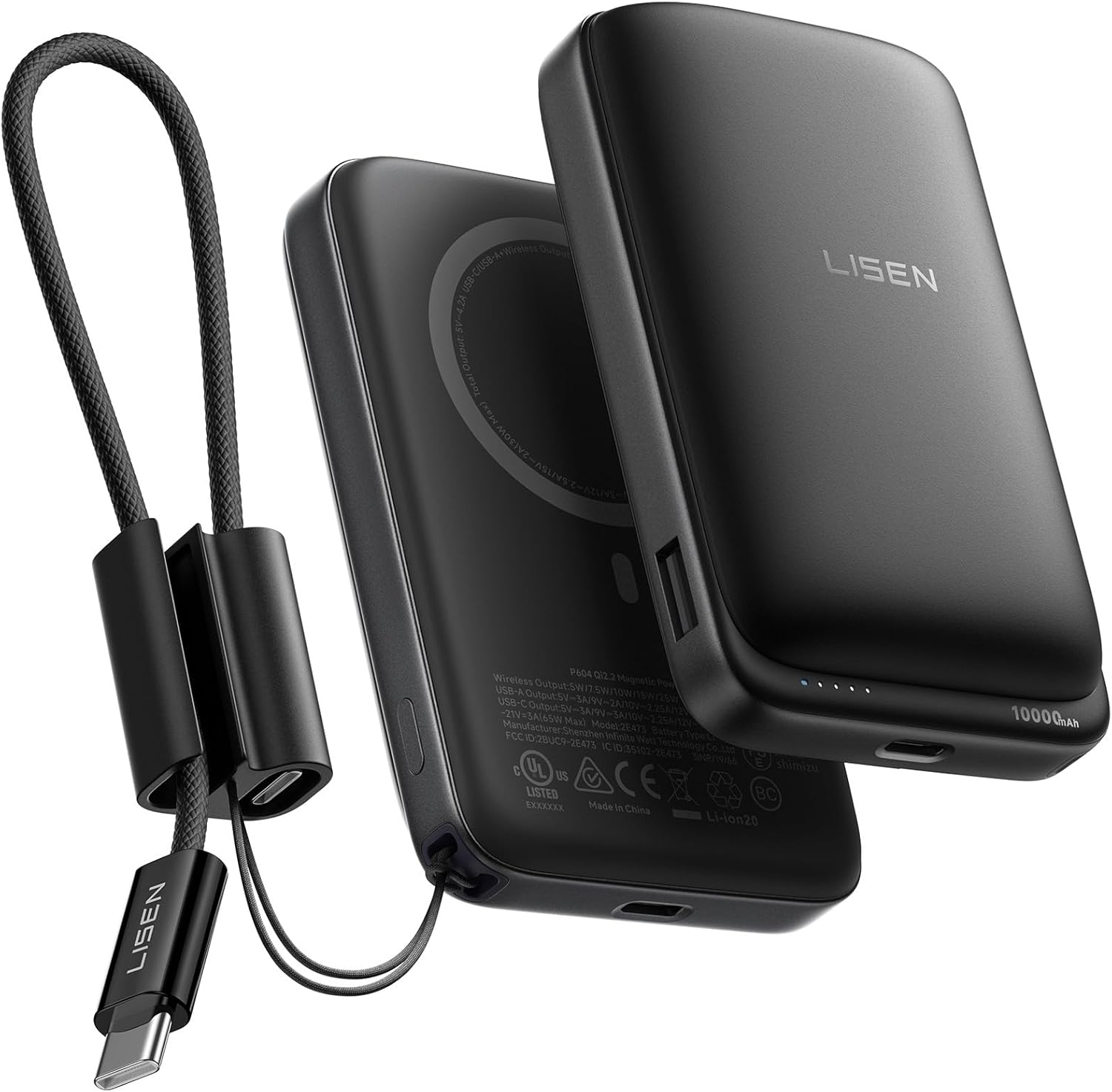 LISEN Qi2.2 25W for Magsafe Power Bank, 65W USB C Fast Charging  (Black)