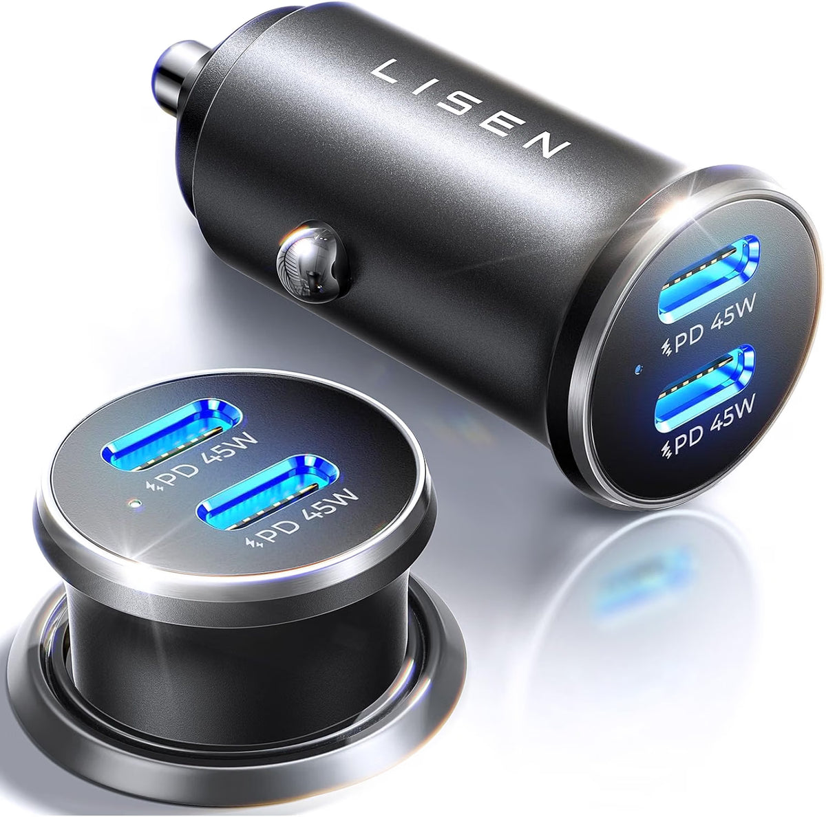 LISEN 90W USB C Car Phone Charger Fast Charge 12V Car Type-C Adapter PD45W