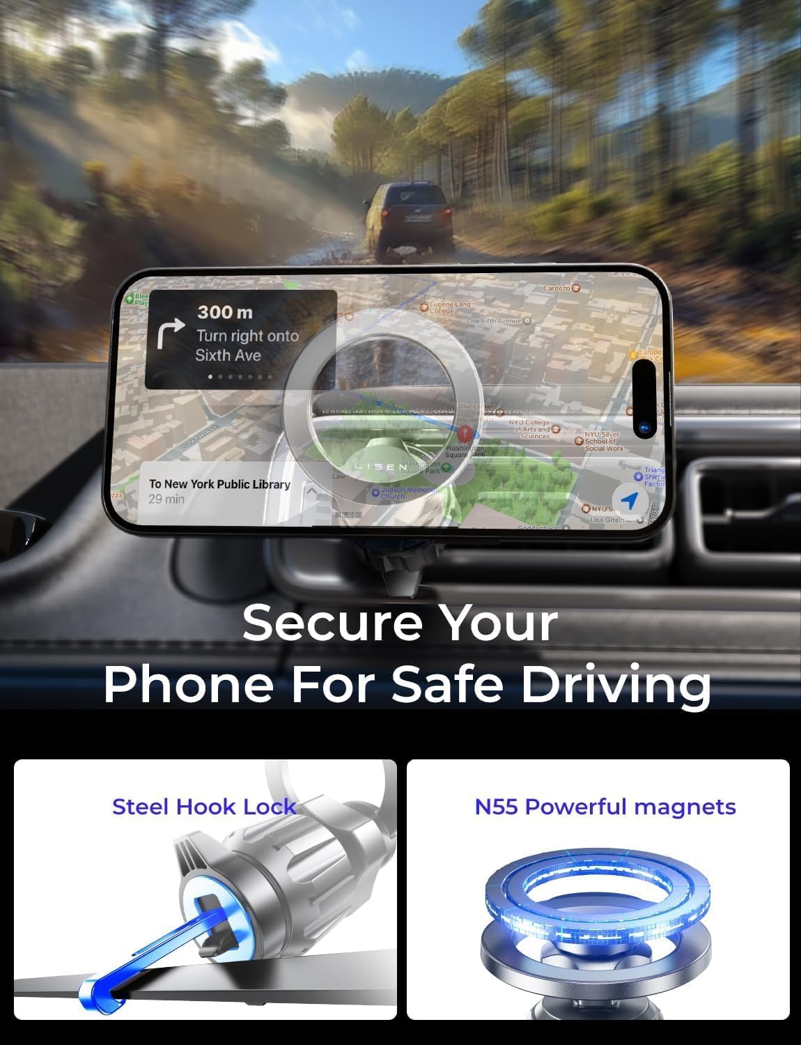 LISEN for Magsafe Car Mount [24 Strong Magnets]