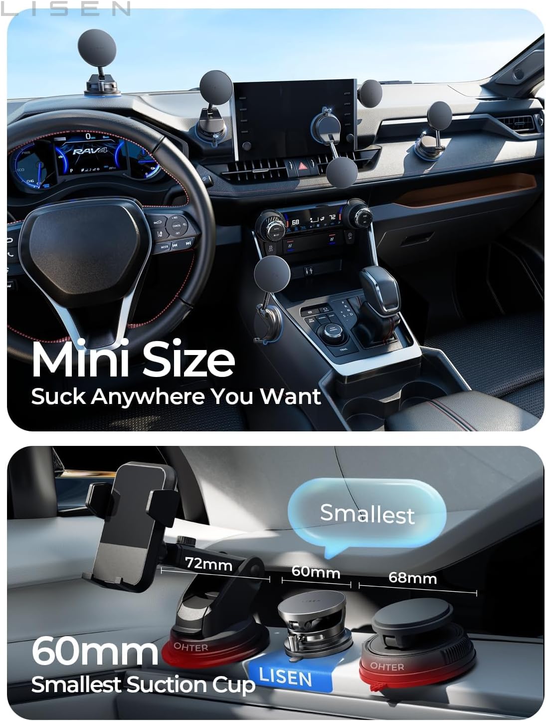 LISEN 15W Magsafe カーマウント充電器、[SuctionPro] 15W ワイヤレスカーチャージャー、吸盤電話ホルダー、360°真空磁気電話ホルダー、iPhone 17 Pro Max Air 17-12、Samsung S25、MagSafeケース付き