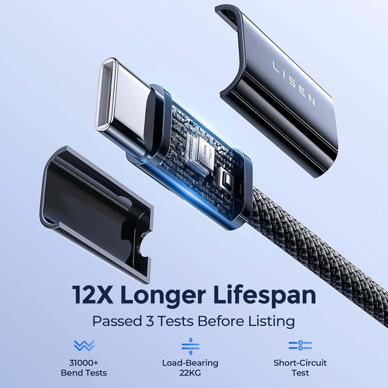 LISEN 2 Pack 240W USB C to USB C Cable 0.5M Charger Cable Black